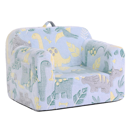 Givjoy Toddler Chair Plush Kids Couch, Comfy Glow in The Dark Dinosaur Chair with Removable and Washable Cover Carrying Handle Kids Sofa, Convertible Toddler Couch for Playroom Girls and Boys Green