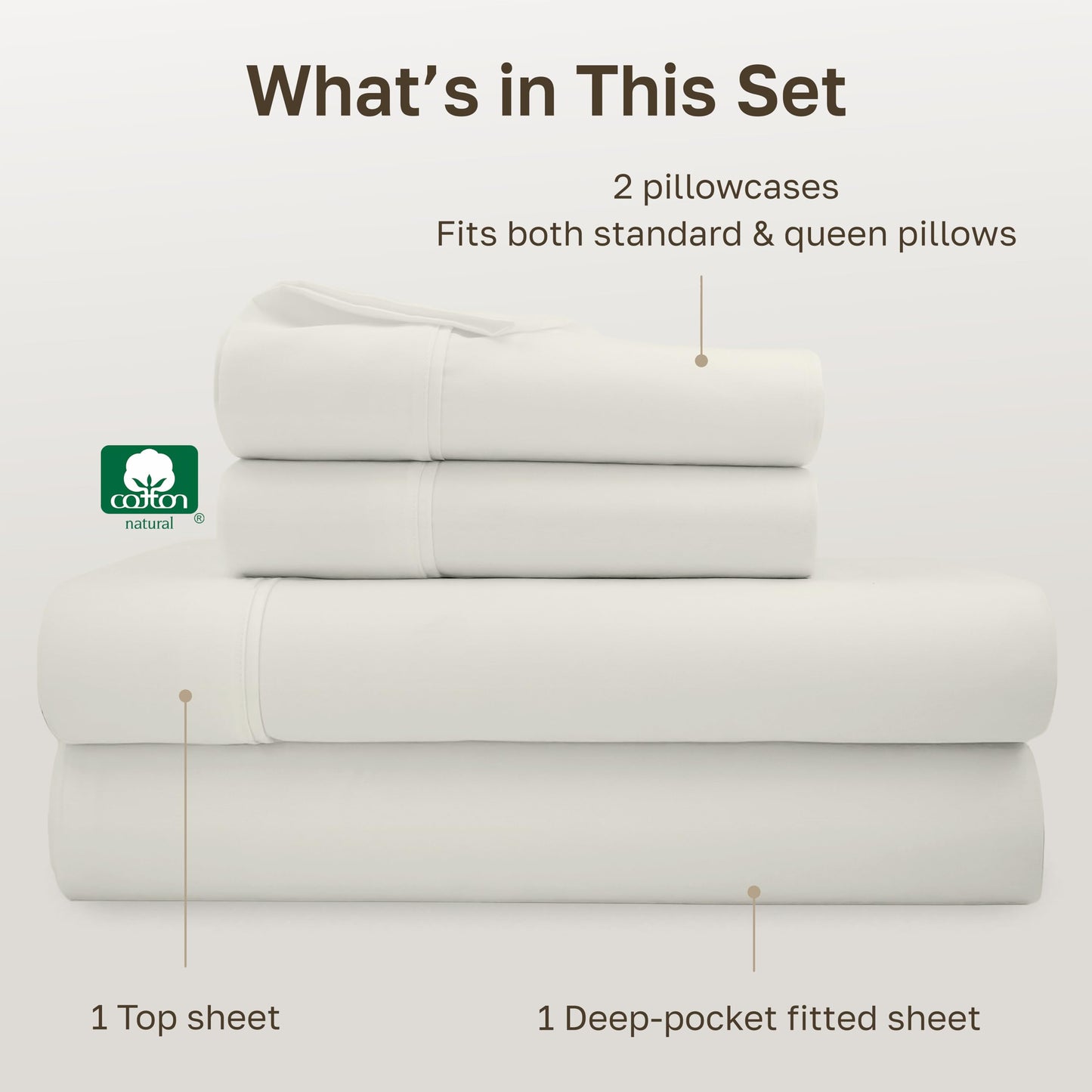 California Design Den Soft 100% Cotton Queen Sheet Set, 400 Thread Count Good Housekeeping Award Winner, Silky Sateen Weave with Deep Pockets, Long Staple Cotton Bed Sheet Set - Ivory (Pale Tone)