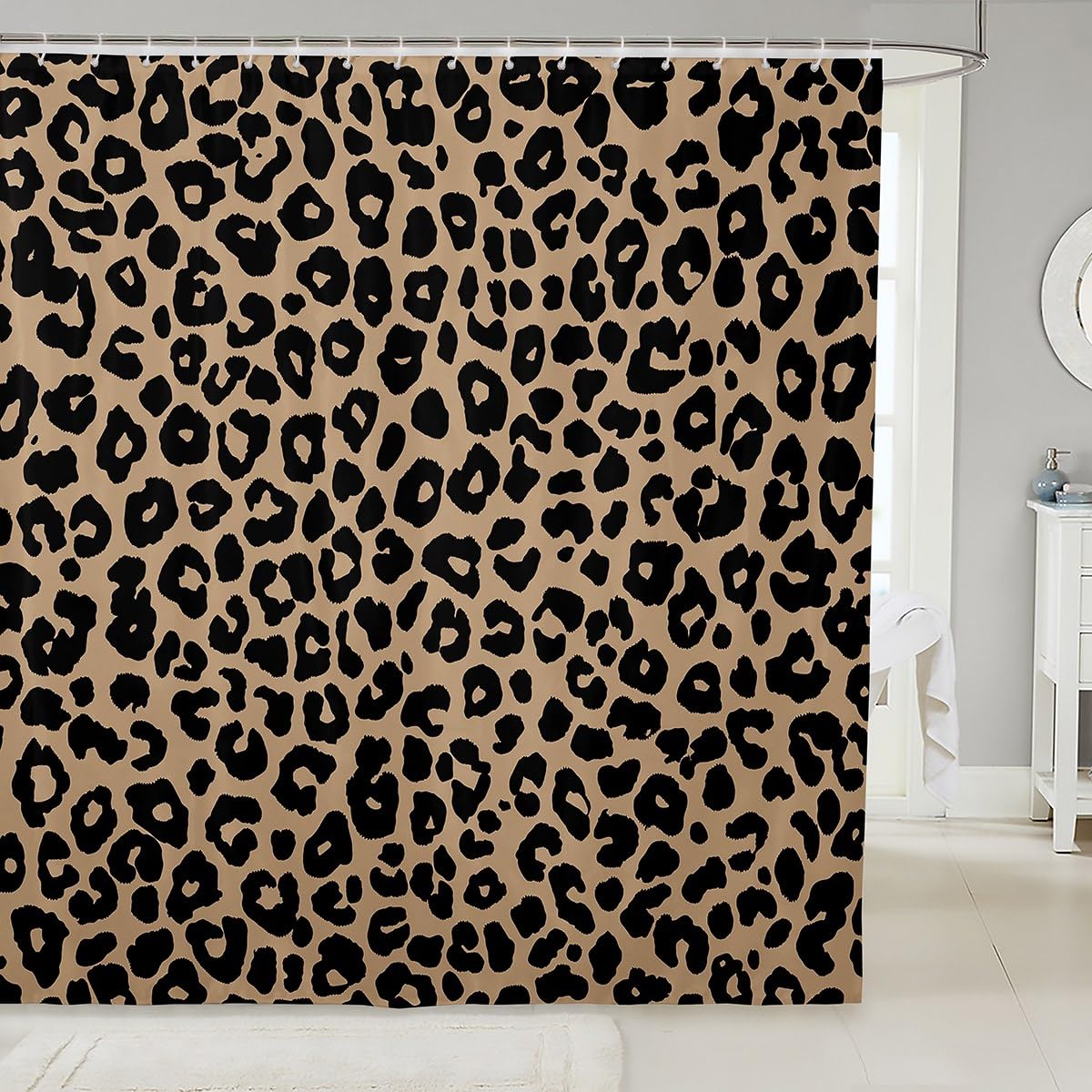 jejeloiu Leopard Print Shower Curtains Cheetah Print Bathroom Curtain for Kids Women Men Black Brown Bathroom Accessories Modern Art Waterproof Polyester Fabric for Stalls Bathtubs 72"x72"