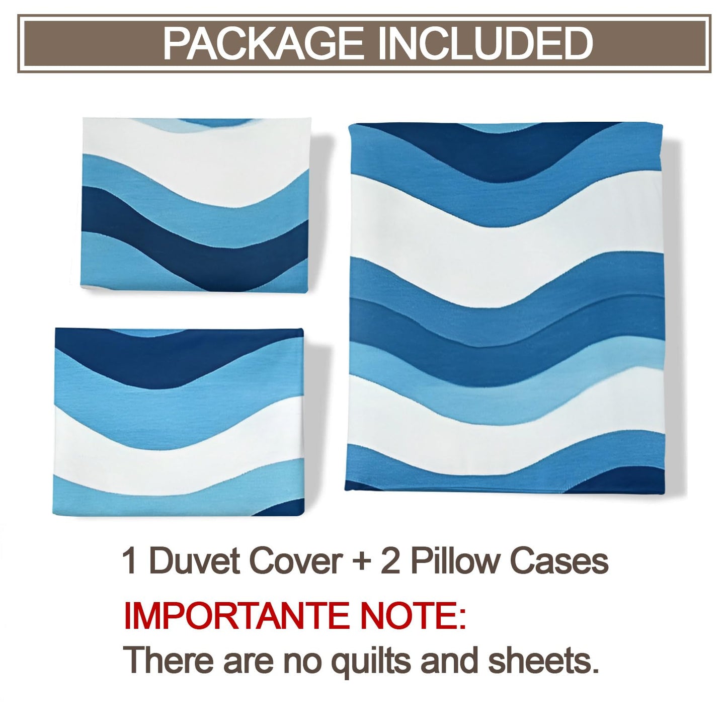 GKPLY Waves Bedding Sets, Blue White Stripes Duvet Cover Full, Ocean Wave Comforter Cover with Zipper & Ties, 3 Pieces Quilt with 2 Pillowcases, Easy Care