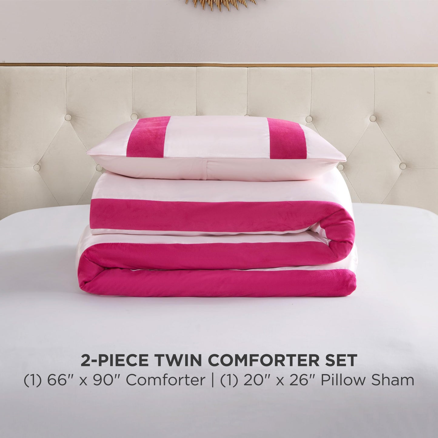 Juicy Couture Velvet Stripe on Satin Pink Twin/Twin XL Comforter Set - 2 Piece Luxury Bedding Ensemble