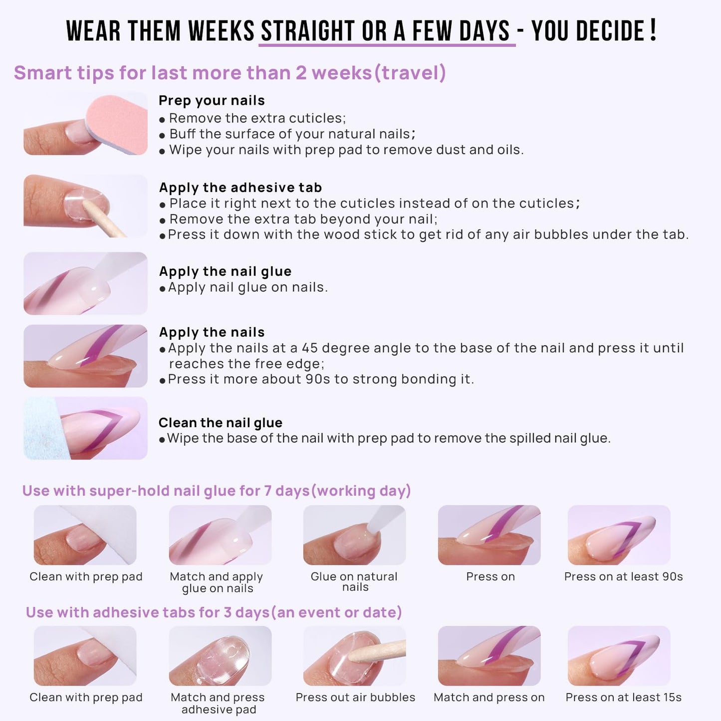 BTArtbox Press on Nails Long - Rose Gold Outline Designed French Tip Press on Nails, Coffin Glue On Nails, Reusable Soft Gel Stick On Nails with Nail Glue in 16 Sizes, Gilded French