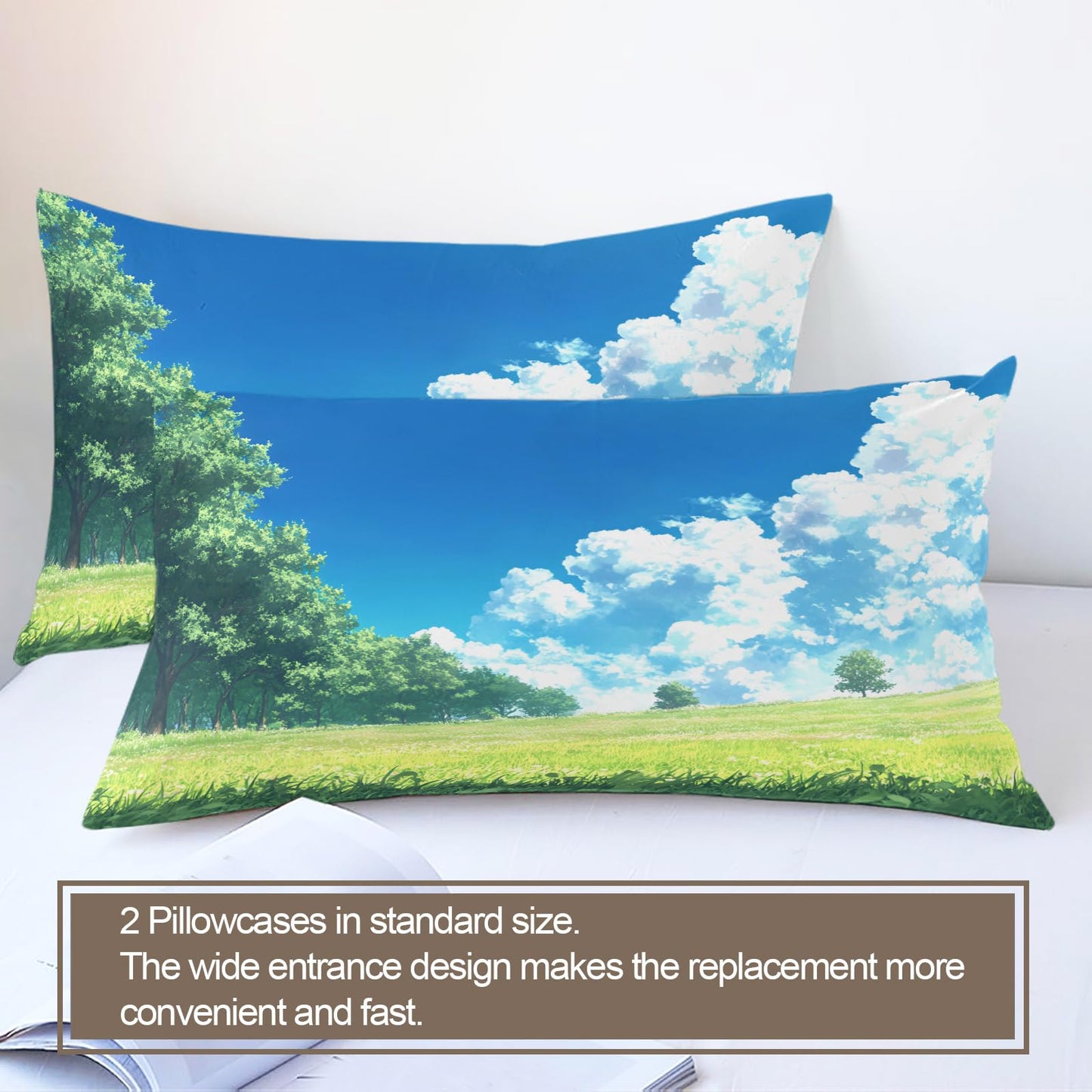 PAISUOQ Anime Duvet Cover Full, Spring Landscape Bedding, Cartoon Kids Comforter Cover with 2 Pillow Cases, 3 Pieces with Zipper & Ties, Bedroom Decor & Gifts