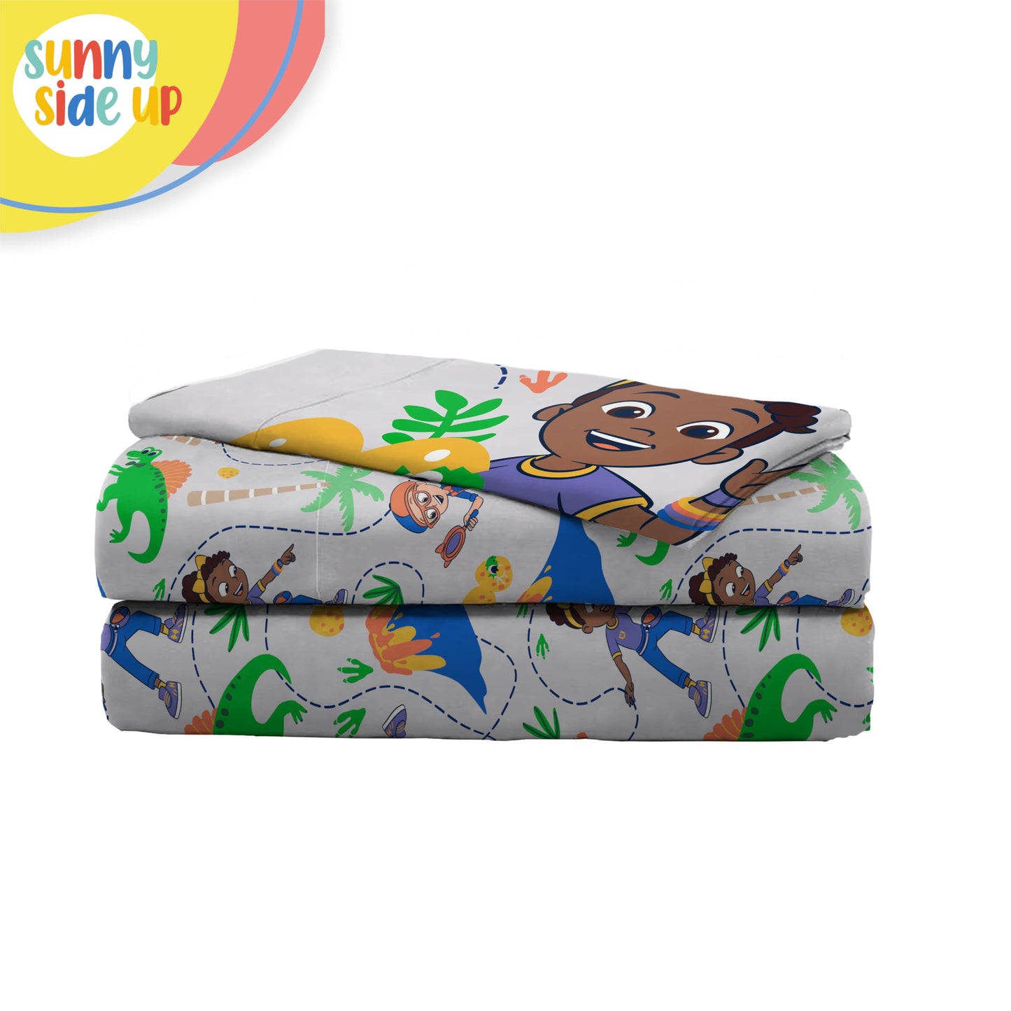 Sunny Side Up Kids Sheet Set Includes Sheets and Pillow Cover - 100% Microfiber Bedding and Room Decor, Gray - Blippi, 3 Piece Twin