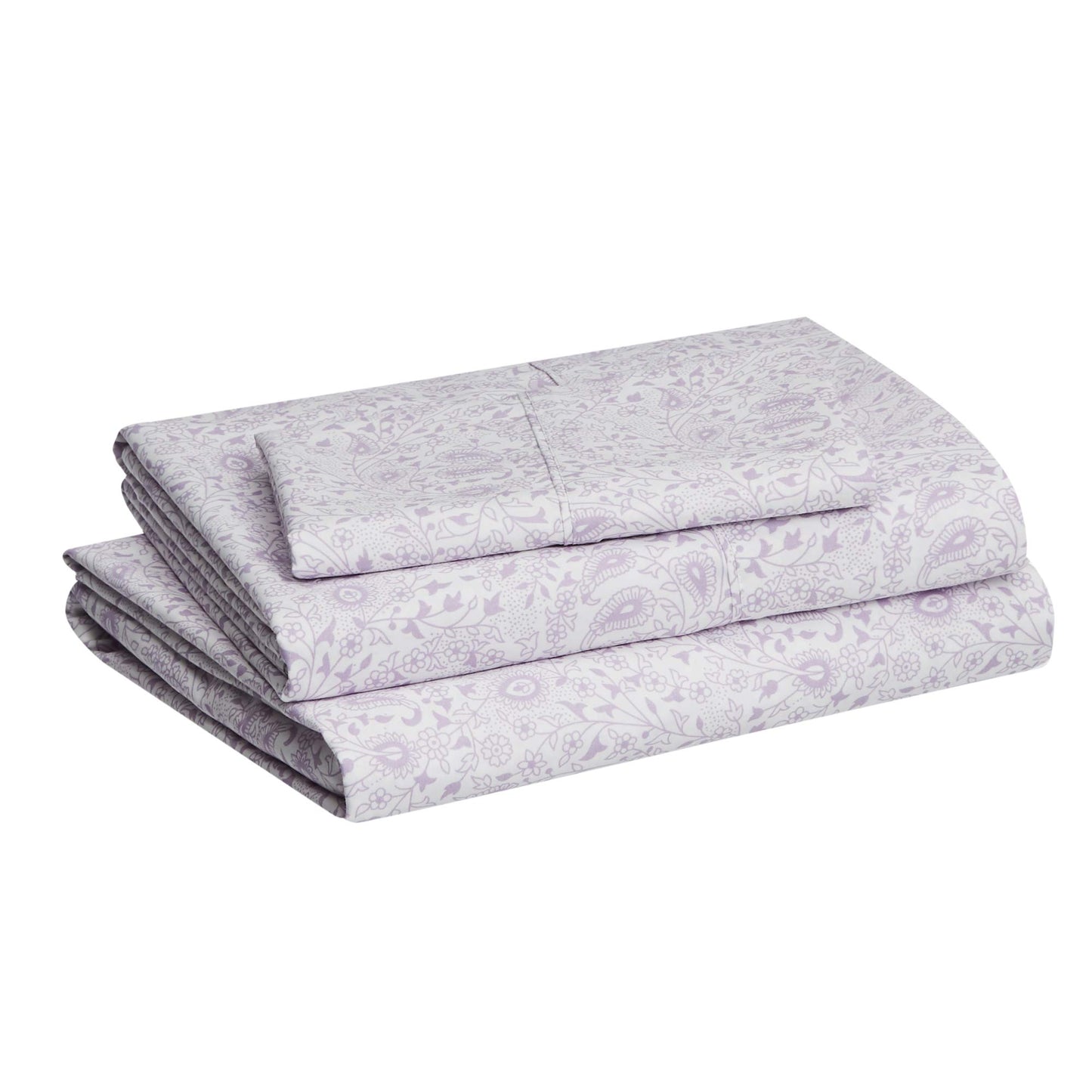 Amazon Basics Lightweight Super Soft Easy Care Wrinkle Free Microfiber 3 Piece Sheet Set with 14-Inch Deep Pockets, Twin, Lavender Paisley, Floral, Kids, Men & Women Bedding