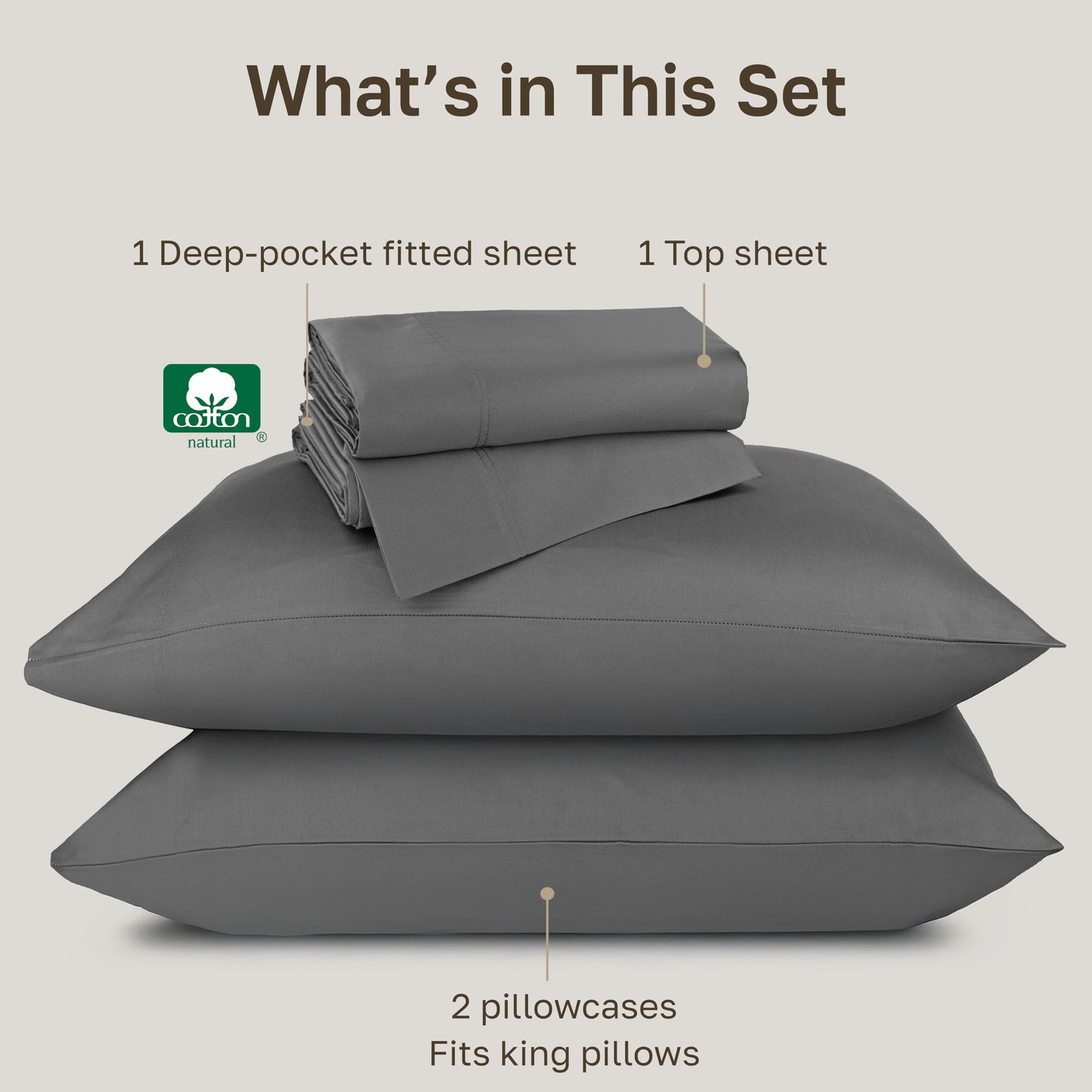 California Design Den Luxury 100% Cotton Sheets King Size Sheet Set - Buttery Soft 800 Thread Count Sateen, Deep Pocket Bedding Set - Grey