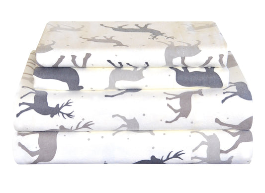 Pointehaven Flannel 170 GSM Sheet Set,Twin Autumn Deer