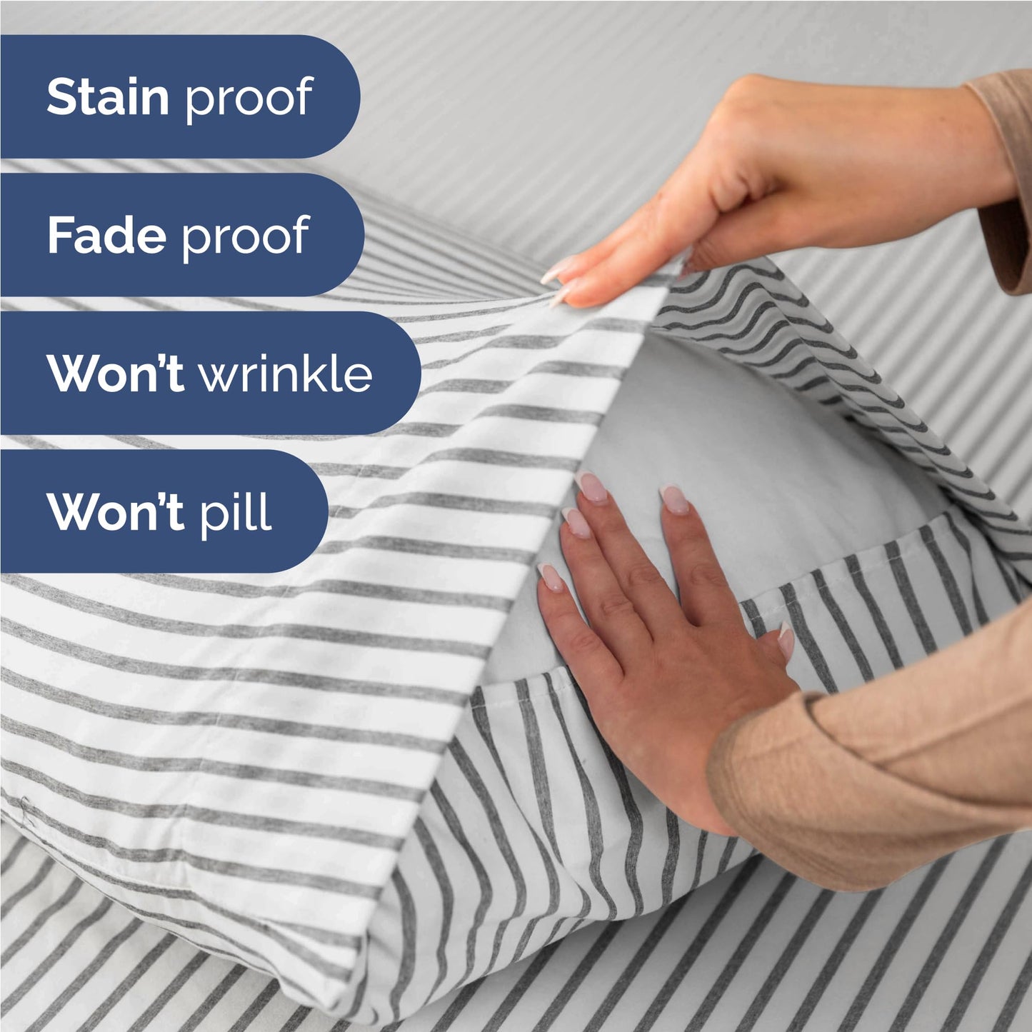 Full Size 4 Piece Sheet Set - Comfy Breathable & Cooling Sheets - Hotel Luxury Bed Sheets for Women & Men - Deep Pockets, Easy-Fit, Soft and Wrinkle Free Sheets - Grey Stripes Oeko-Tex Bed Sheet Set