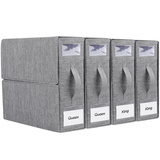 4 Pack Foldable Sheet Organizers for Linen Closet - Twin/Full Size Duvet Cover Set, Grey
