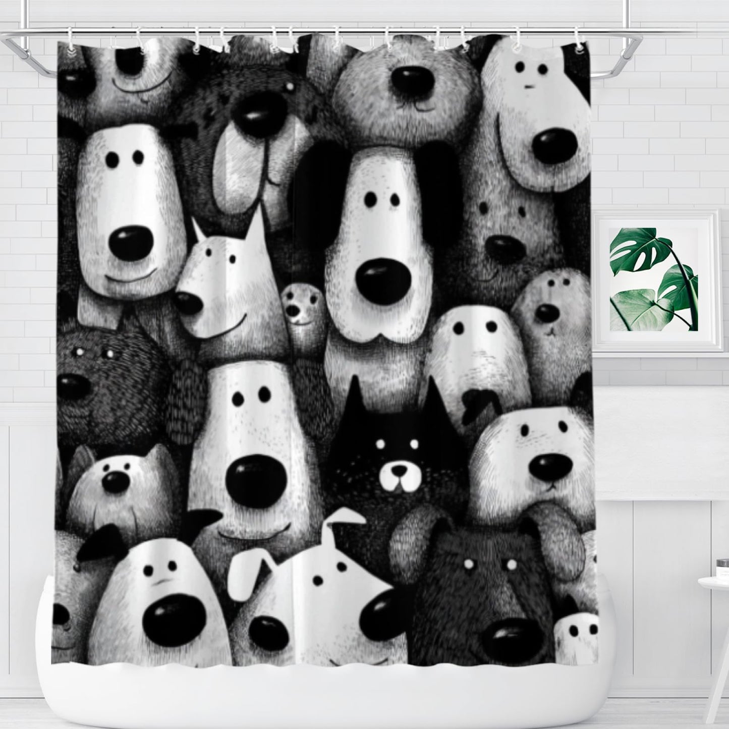 Wordatu Black Labrador Dog Pet Shower Curtain, Group of Dogs and Cats Animals Cloth Fabric Bathroom Decor Set 72X72 Inches, Black and White