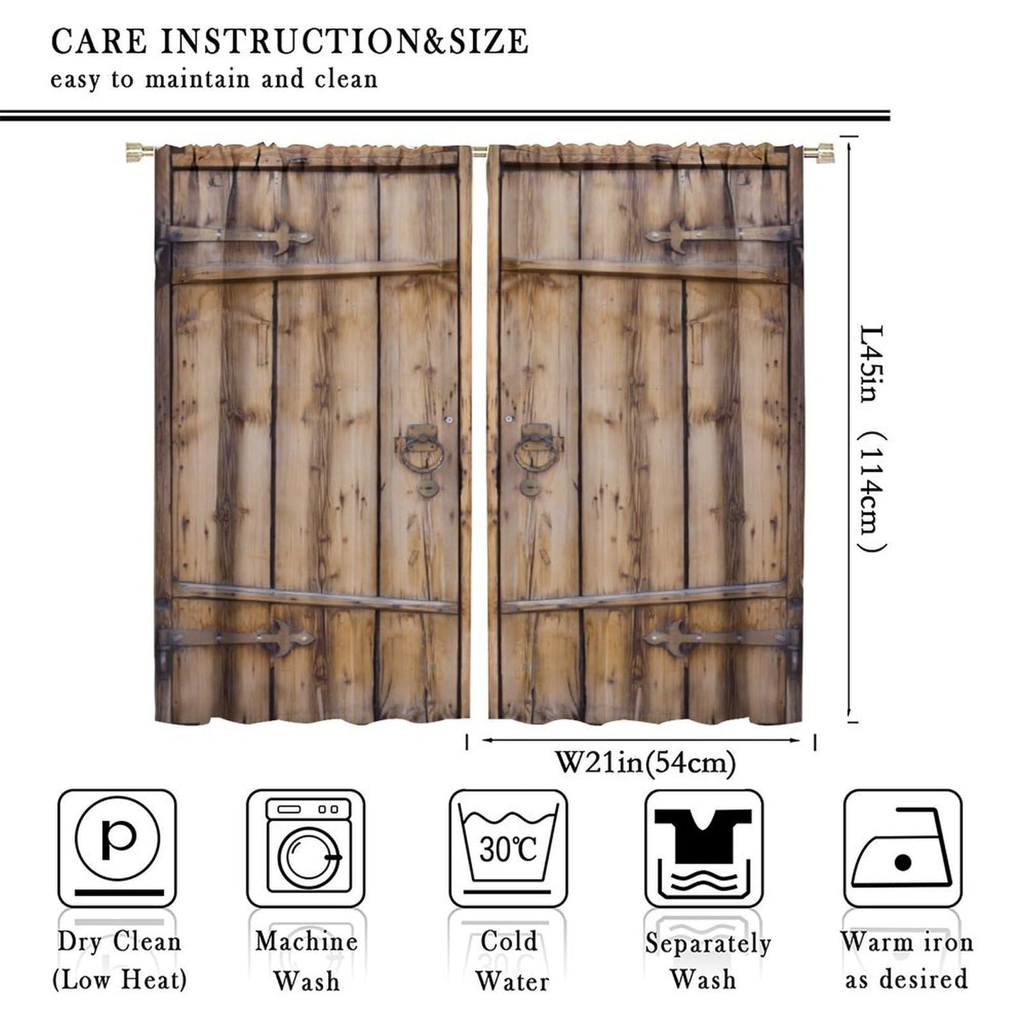 SXXLDNG Retro Rustic Barn Door Curtains,Western Country Farmhouse Old Wooden Door Window Treatments for Bedroom Living Room Kitchen Window Drapes 2 Panels Set,Total Size 42" x 45"