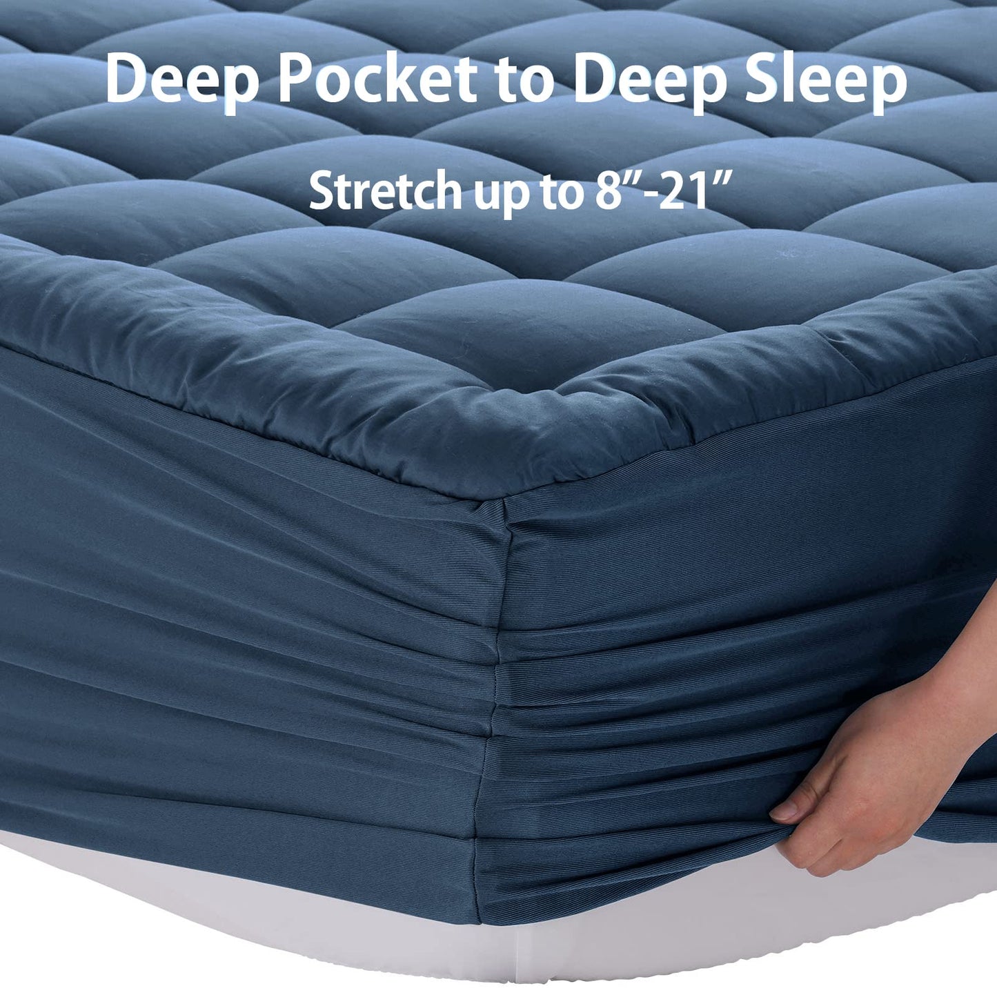 EASELAND Queen Size Mattress Pad Pillow Top Mattress Cover Quilted Fitted Mattress Protector 8-21" Deep Pocket Cooling Mattress Topper (60x80 Inches, Dark Blue)