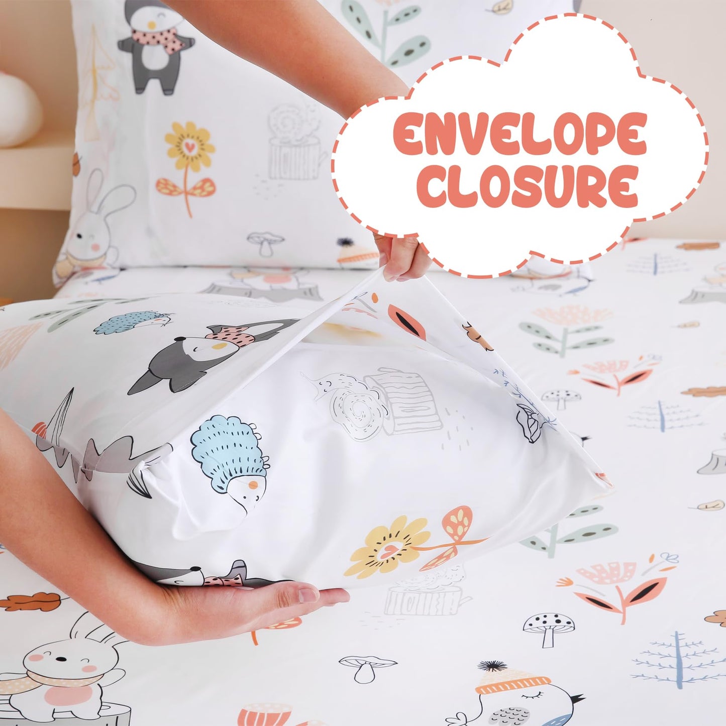 Yibeizi Woodland Animals Sheet Set Twin, Kids Forest Floral Camper Themed Print Bedsheets Microfiber Deep Pocket Cute Patterned Bed Sheet & Pillowcase Sets 3 Pieces