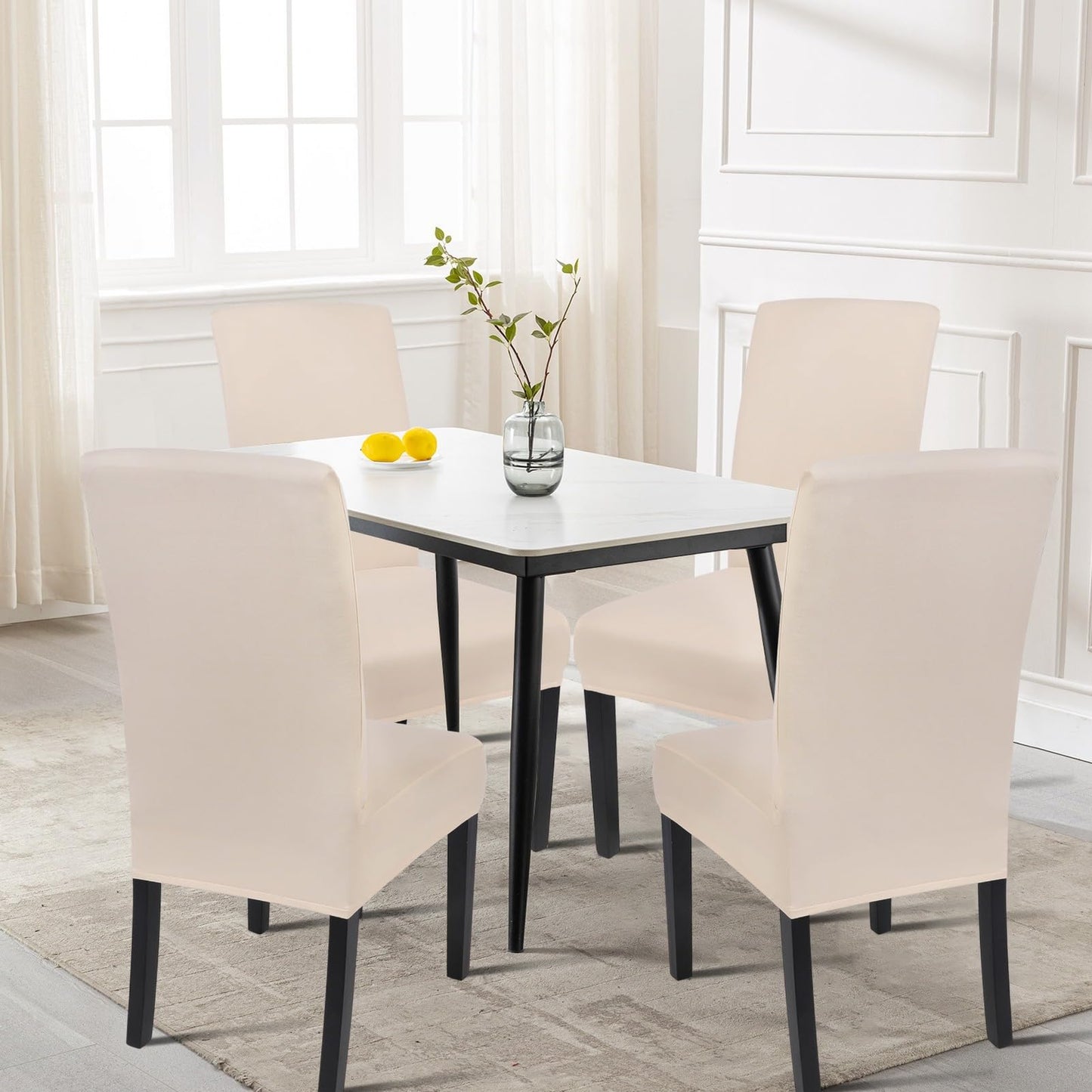 SearchI Dining Room Chair Covers Set of 4, Stretch Parsons Chair Slipcovers Super Fit Spandex Removable Washable Kitchen Chair Protector Cover for Dining Room, Hotel, Ceremony (Beige-Yellow)