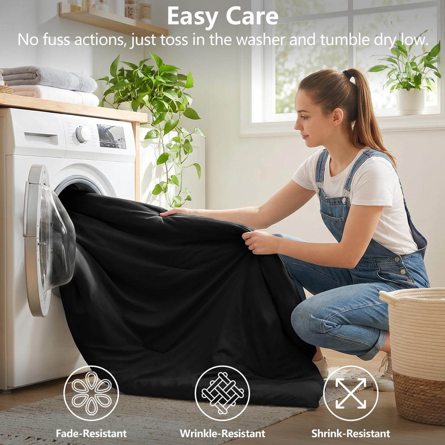 CozyLux Queen Comforter Set Black, 7 Pieces Bed in a Bag Queen Comforter Set with Sheets, Soft Bedding Sets with Down Alternative Comforter, Sheets, Pillowcases & Shams, Bed Set Gift for All Seasons