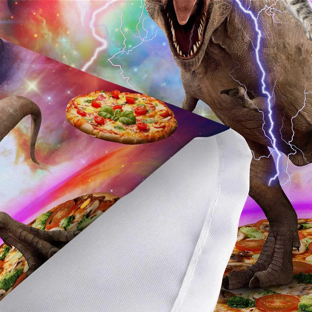 Funny Cat Shower Curtain - Cool Cat Riding Dinosaur on Galaxy Space - Cute Hilarious Anime Fabric Boys Girls Shower Curtain for Bathroom with 12PCS Hooks, 70X70IN