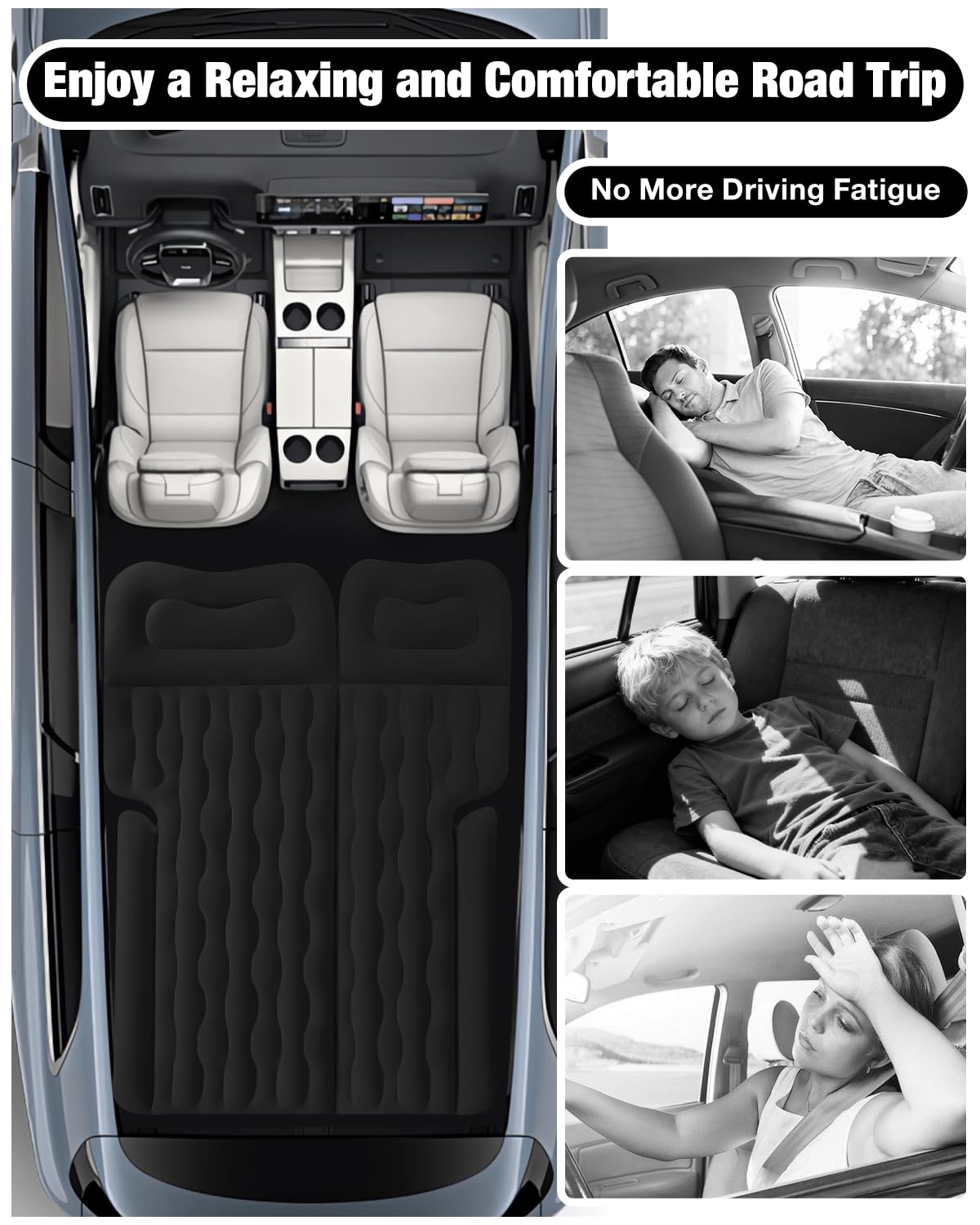 BEBAS Back Seat Car Air Mattress: Inflatable SUV Car Camping Bed for Truck, Van & Trunk, 600 lbs Thickened Double-Sided Flocking Travel Car Sleeping Pad with Air Pump & 2 Pillows