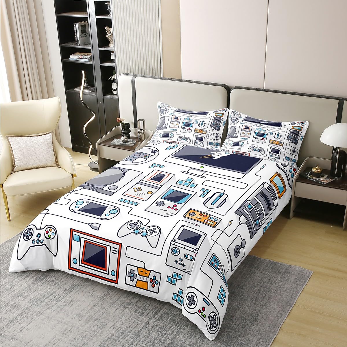 Erosebridal 100% Cotton Gamer Bedding Sets for Boys,Gaming Duvet Cover Set Twin Size, Video Games Comforter Cover,Gamepad Designs Bed Teen Boys Bedroom,Joystick Controller,2 Pcs with 1 Pillow Sham
