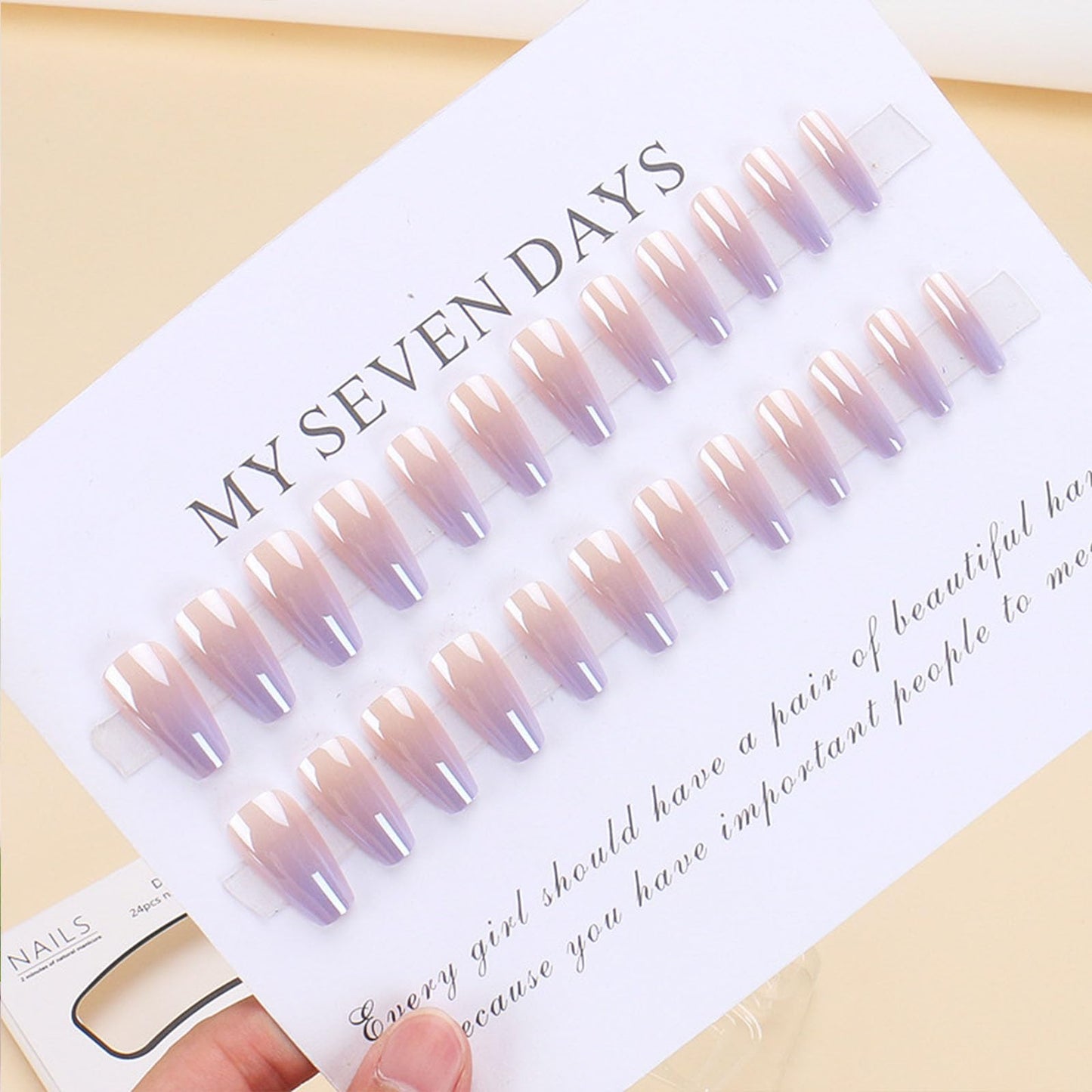 IMSOHOT Medium Press on Nails Coffin Laser Fake Nails Glossy Purple Gradient Glue on Nails Full Cover Chrome Ballerina Acrylic False Nails for Women 24PCS
