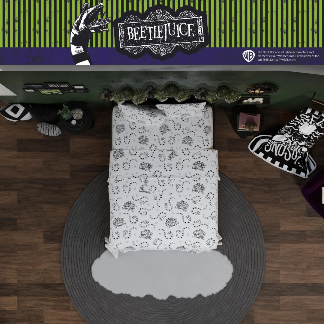 Franco Collectibles Beetlejuice Halloween Bedding Super Soft Microfiber Full Sheet Set, College Dorm Essentials, (Officially Licensed Product)
