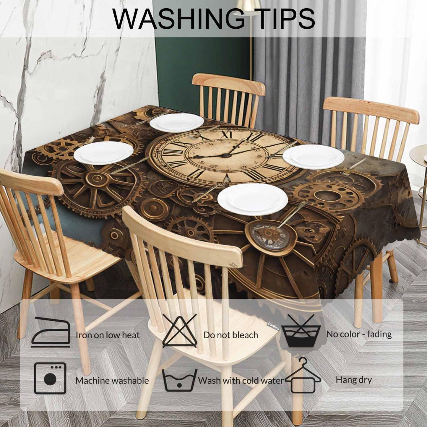 Beabes Clock Gears Tablecloth for Rectangle Tables Rusty Steampunk Clock Gears Brown Picnic Table Cover Indoor and Outdoor Table Cloth Camping Tablecloths for Dinner Kitchen 52"X70"