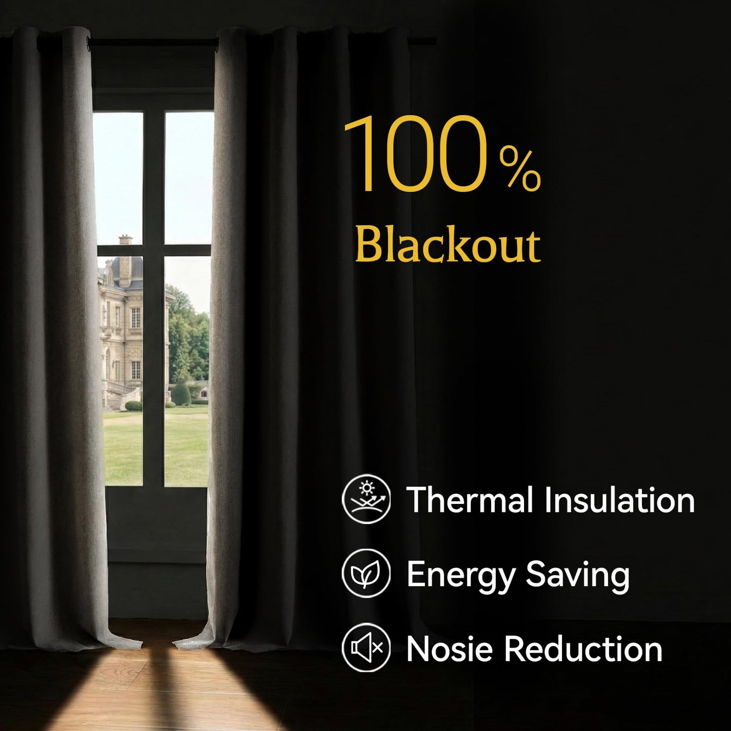 HushLoom 100% Blackout Curtains for Bedroom, Luxury Chenille Thermal Insulated Drapes for Living Room, Energy Saving Room Darkening 84 Inch Long Curtains, Grommet Top, 2 Panels, 52" W x 84" L, Beige