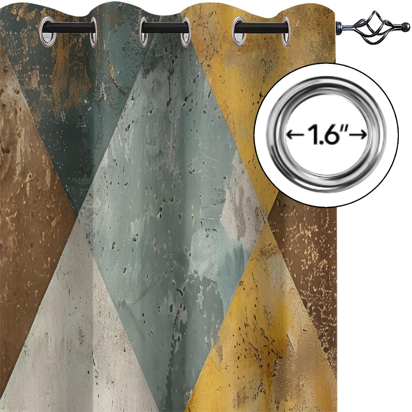 XAFIAUR Geometry Blackout Curtains, Rhombus Art Printed Drapes, Retro Geometry Thermal Insulated Drapes 2 Panels Darkening Window Curtain for Bedroom Living Room 31.5" W x 63" L x2