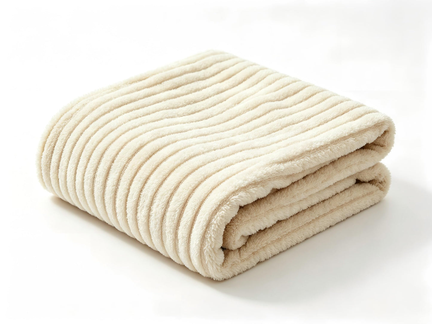 Throw Blanket for Couch, Fuzzy Soft Corduroy Blanket 50"x60", Lightweight Decorative Blanket for Living Room Bedroom Sectional Sofa, Cream White