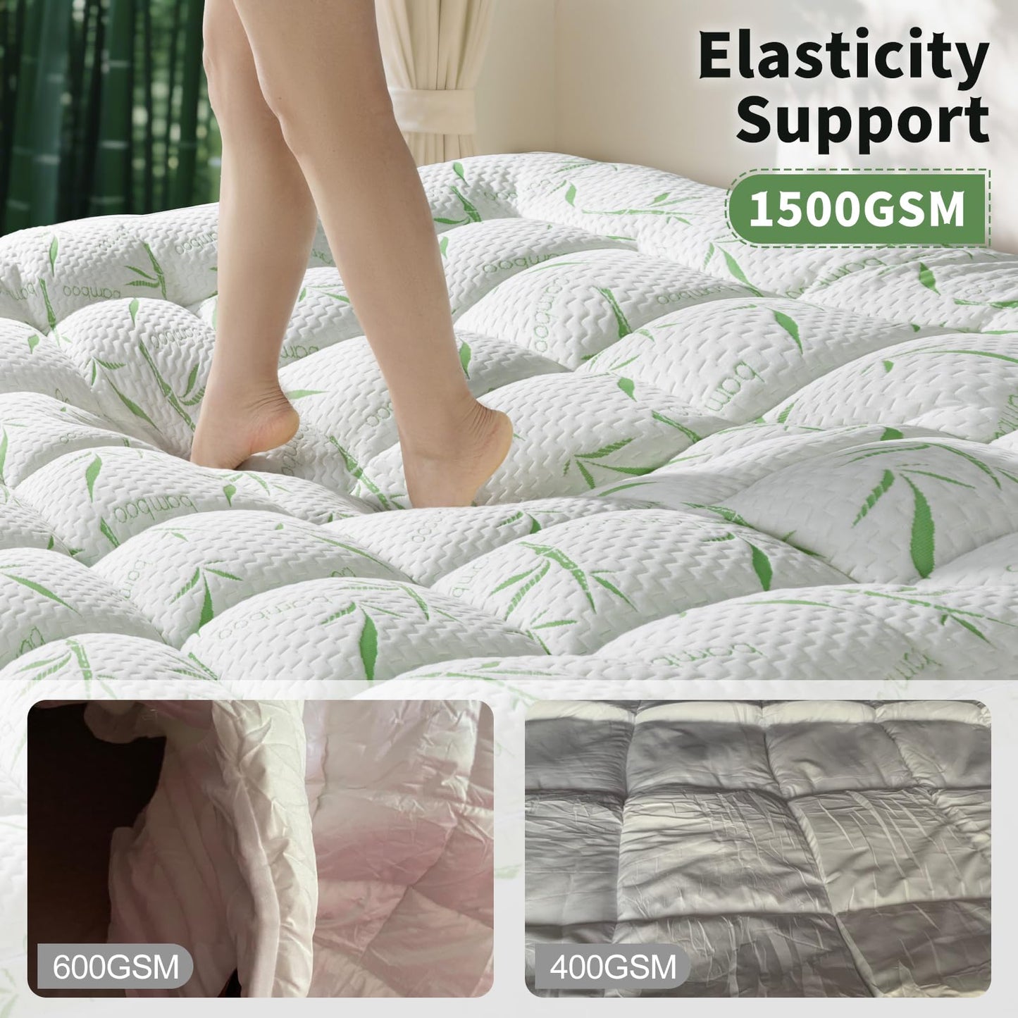 Jov5tic 3 Inch Breathable Mattress Topper - 1500GSM 3D+7D Down Alternative Fill,Viscose Made from,Cooling Firm Pillow Top Mattress Pad (Queen,60"x80")