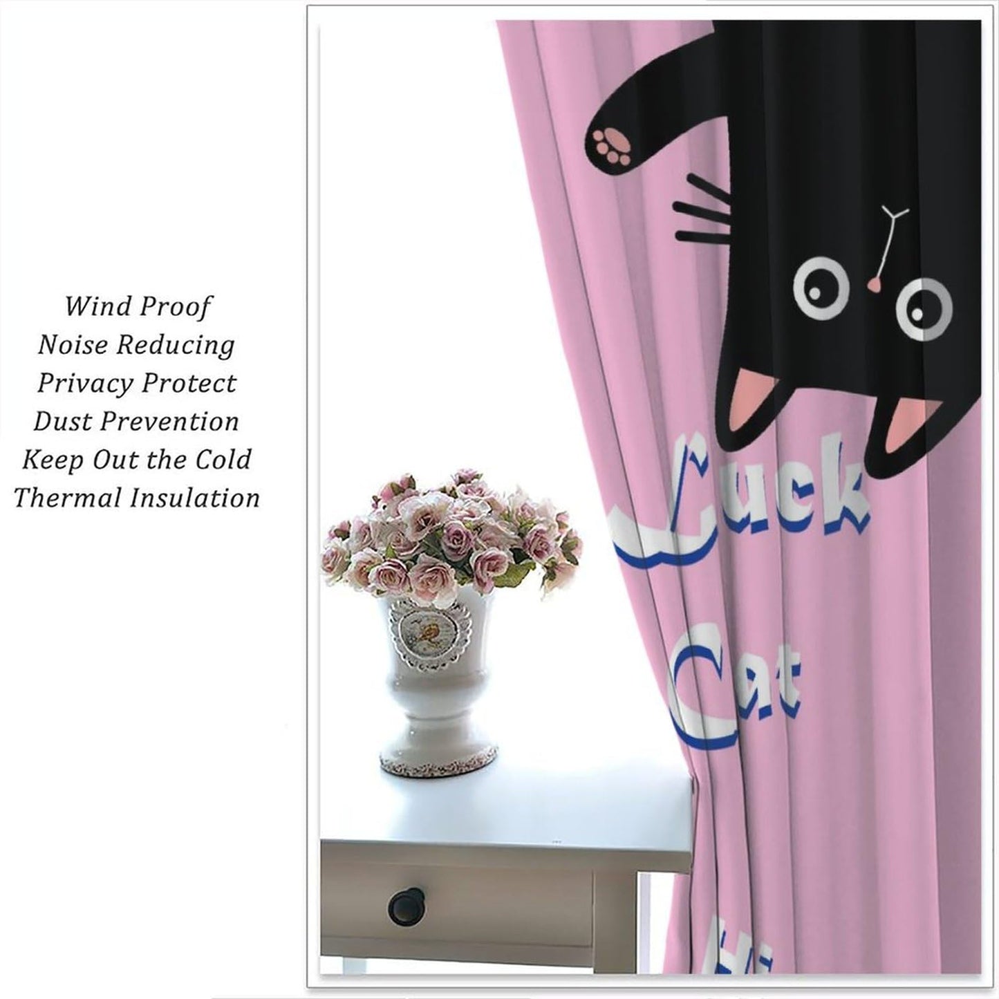 Hazuff Pink Cat Girl Curtains,Cartoon Fantasy Cute Cat Animal Windows Treatments Rod Pocket Drapes for Kids Living Room Bedroom Bathroom 42x44.5in