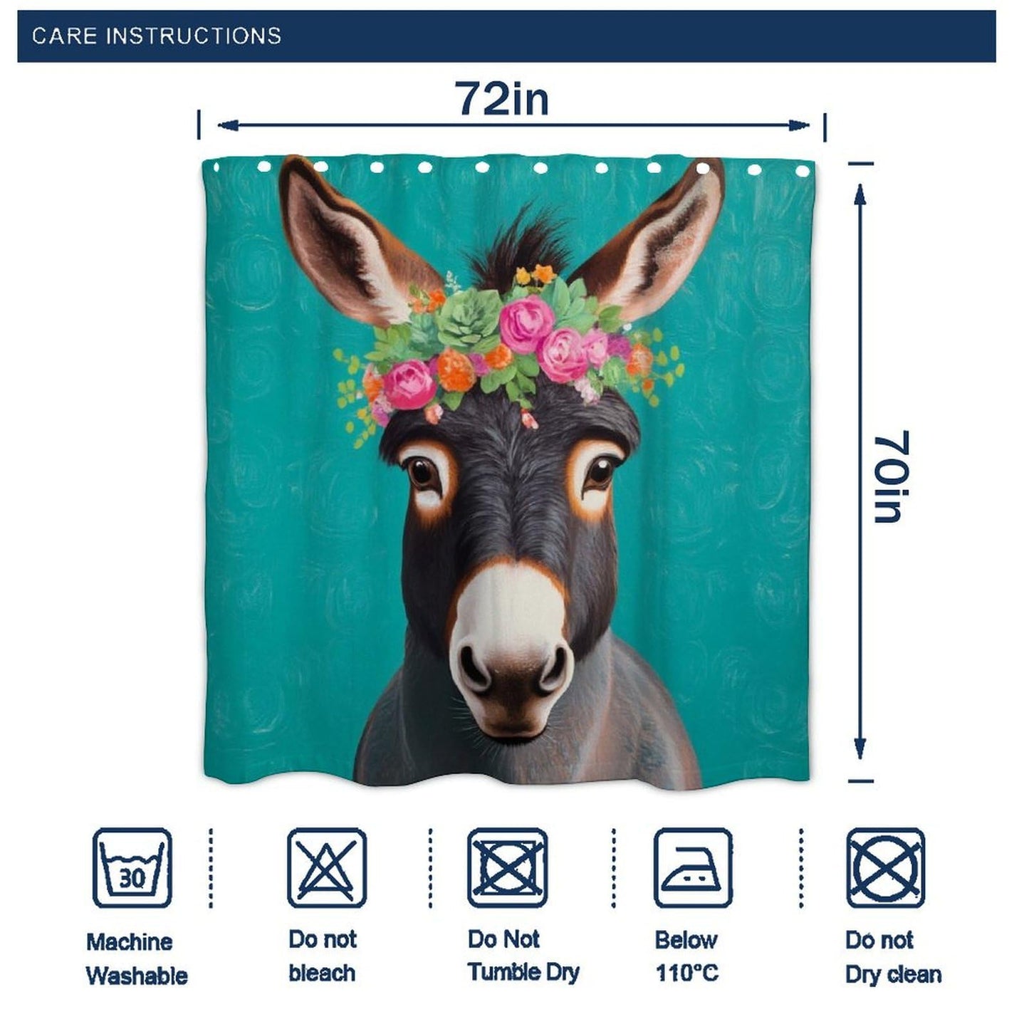 100% BLUE COLLAR Fashion Hotel Bathroom Decorative Shower Curtain with Hooks, Donkey Animals Waterproof Lightweight Shower Curtain