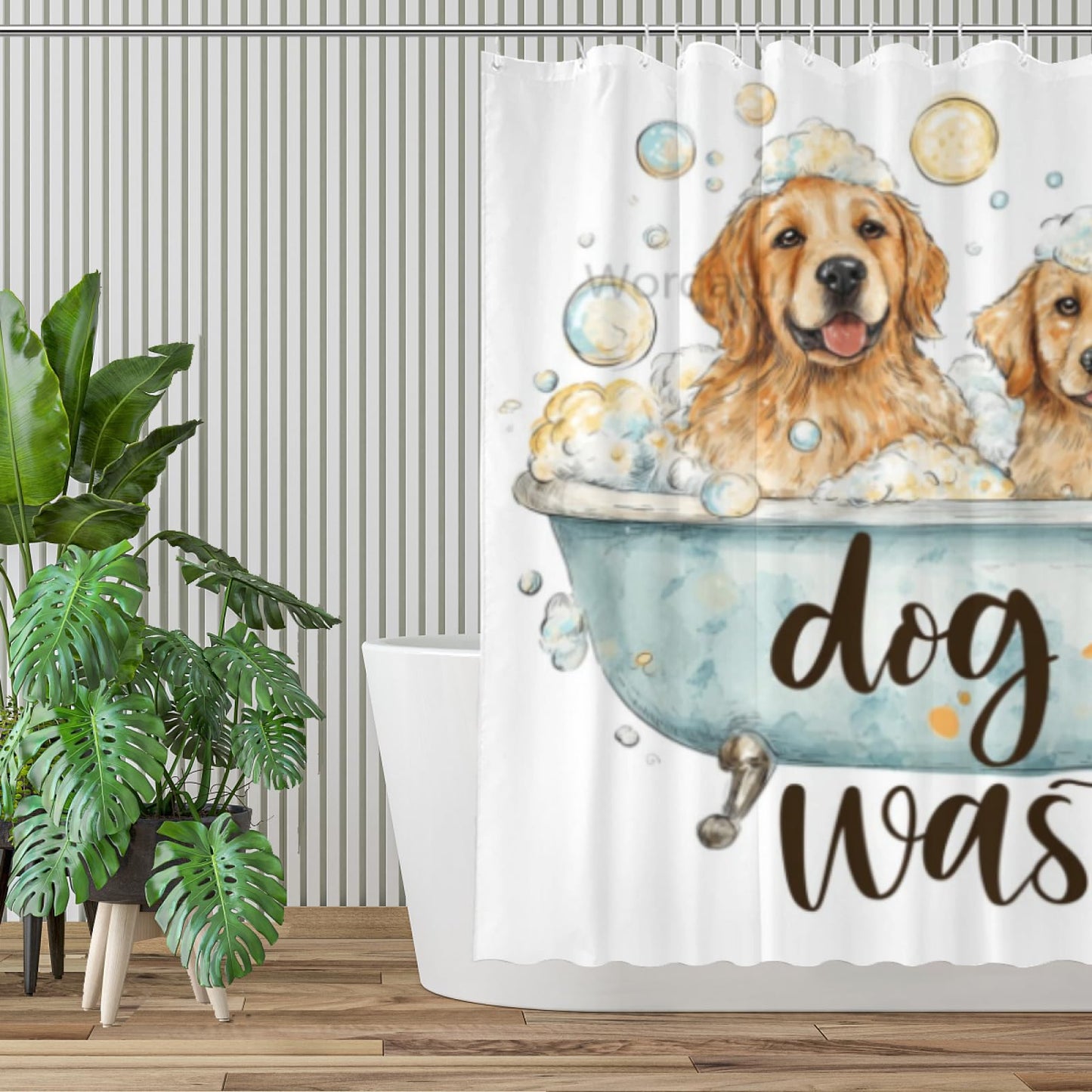 Wordatu Golden Retriever Cartoon Shower Curtain Playful Dogs in a Bathtub Pets Cloth Fabric Bathroom Decor Set with 12 Hooks 72x72 Inch