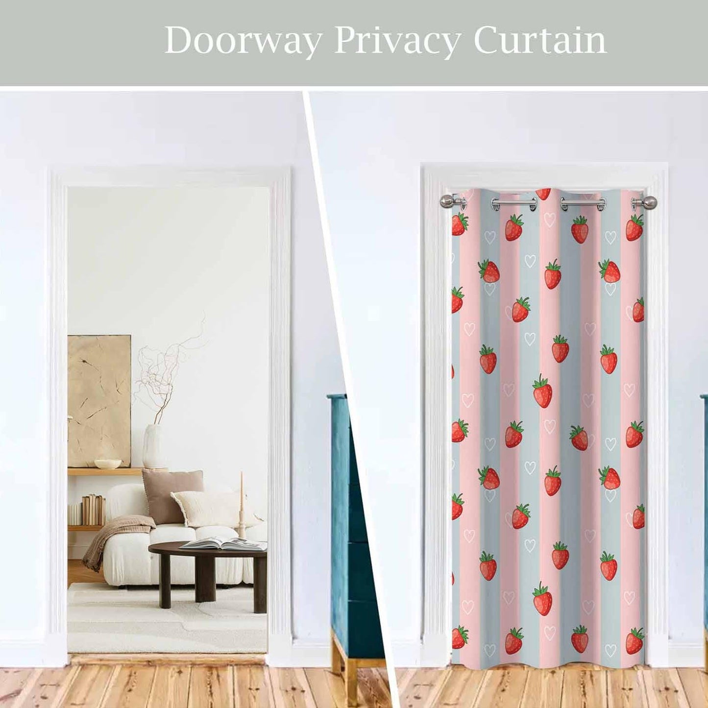 Haciadan Strawberry Doorway Curtains Pink Strawberry Fruit Summer 1 Panel 34" W X 80" L Door Drape for Kitchen Restaurant Bedroom Living Room