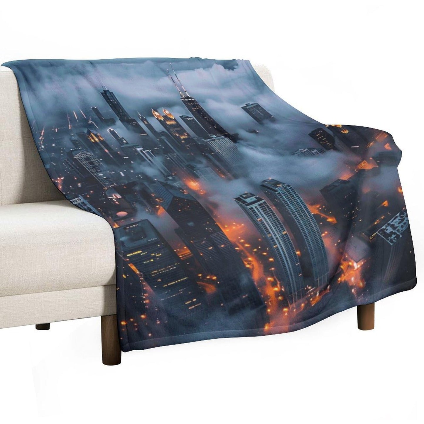 HDESDIS Chicago Skyscraper Throw Blanket, Soft Cozy Sky Cloud Skyline Cityscape Blanket for Couch, Sofa, Bed, Warm Decorative Blanket for Women and Men, 50"x60"