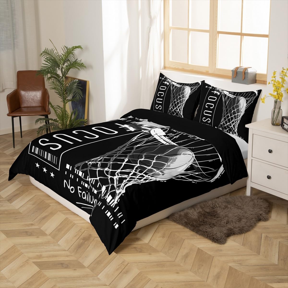 Erosebridal Passionate Basketball Sports Comforter Cover Goal from Hoop Duvet Cover for Boys Kids Teens Men with Motivated No Failure Quote Bedding Set Queen Size Soft Microfiber Room Decoration