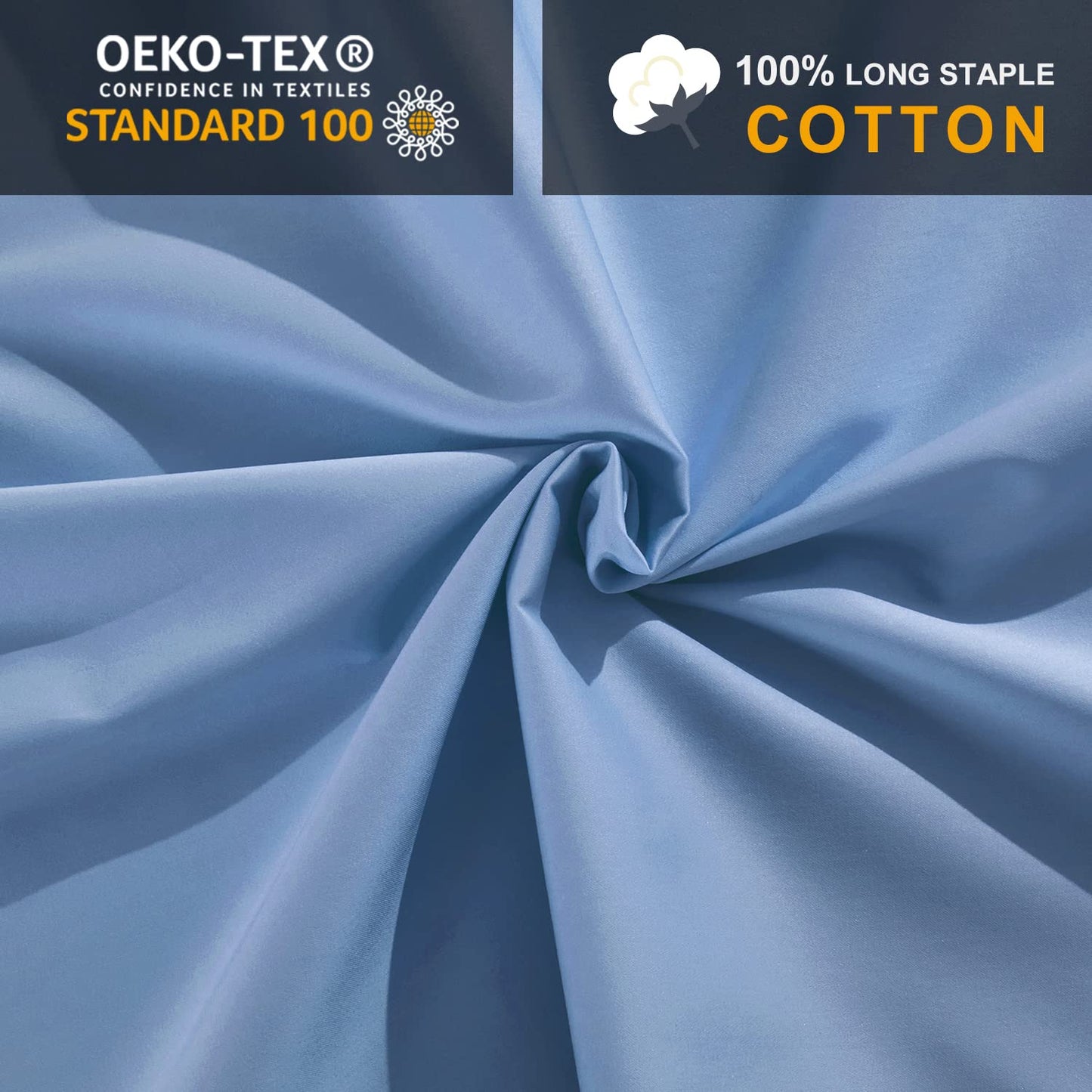MILDLY Deep Pocket Fitted Sheet Only Queen Size 60"x80" 100% Long Staple Cotton Blue Breathable Bottom Sheet Fits Up to 14" Deep Mattress