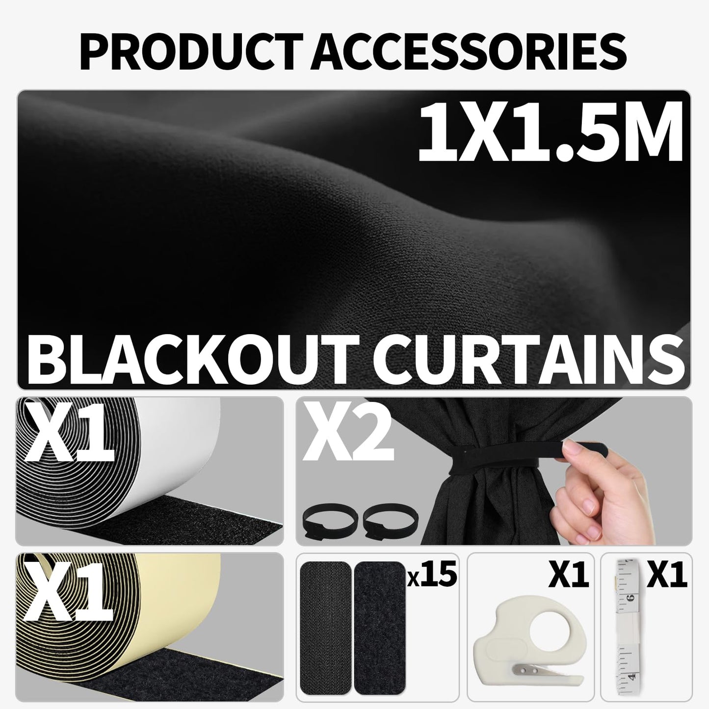 BKSAI Window Blackout Curtains Fabric Cotton-Linen Look for Travel RV Bedroom Black Out Window Cover no Drilling Portable Blackout Shades Night Shift Friendly Cuttable 57X39 inch