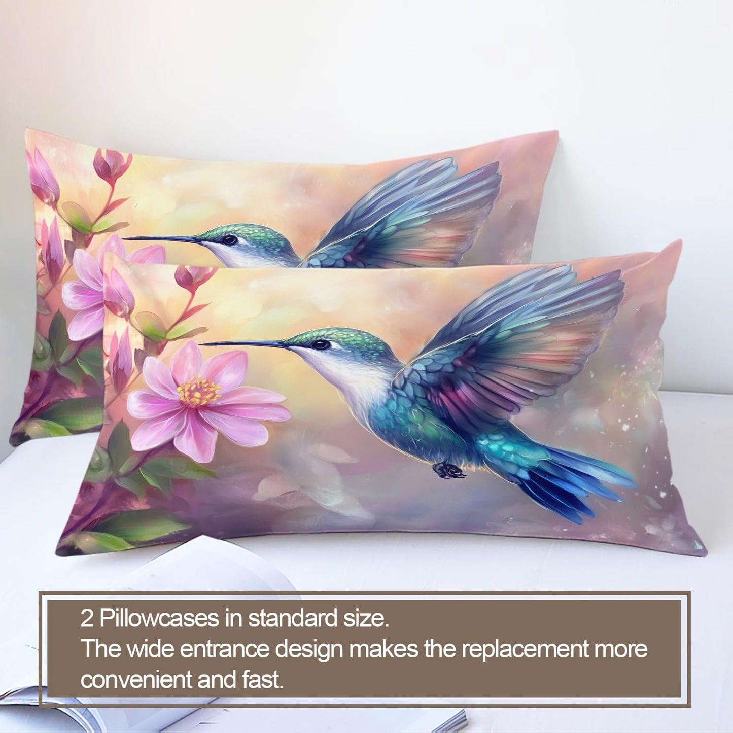 PAISUOQ Hummingbird Bedding, Rustic Paintings Duvet Cover Full, Country Bird Comforter Cover with Zipper Ties, 3 Pieces with 2 Pillowcases, Home Decor & Gifts