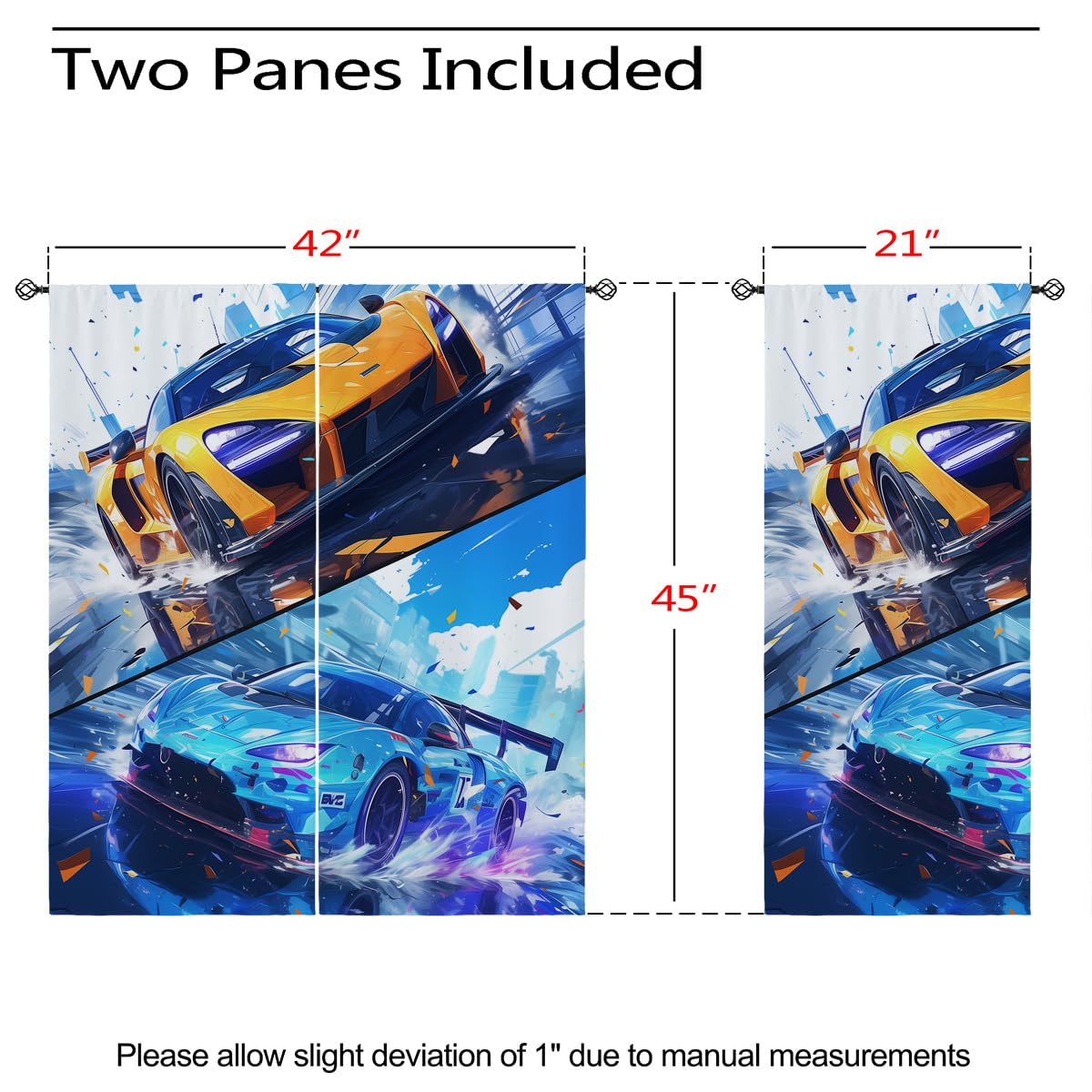 18TH CROZY Race Car Blackout Curtains for Girls Boy Home Decor, Racing Sports Speed Racing Game Grommet Thermal Insulated Drapes Darkening Window Curtain for Bedroom Living Room, 42 x 45 Inch