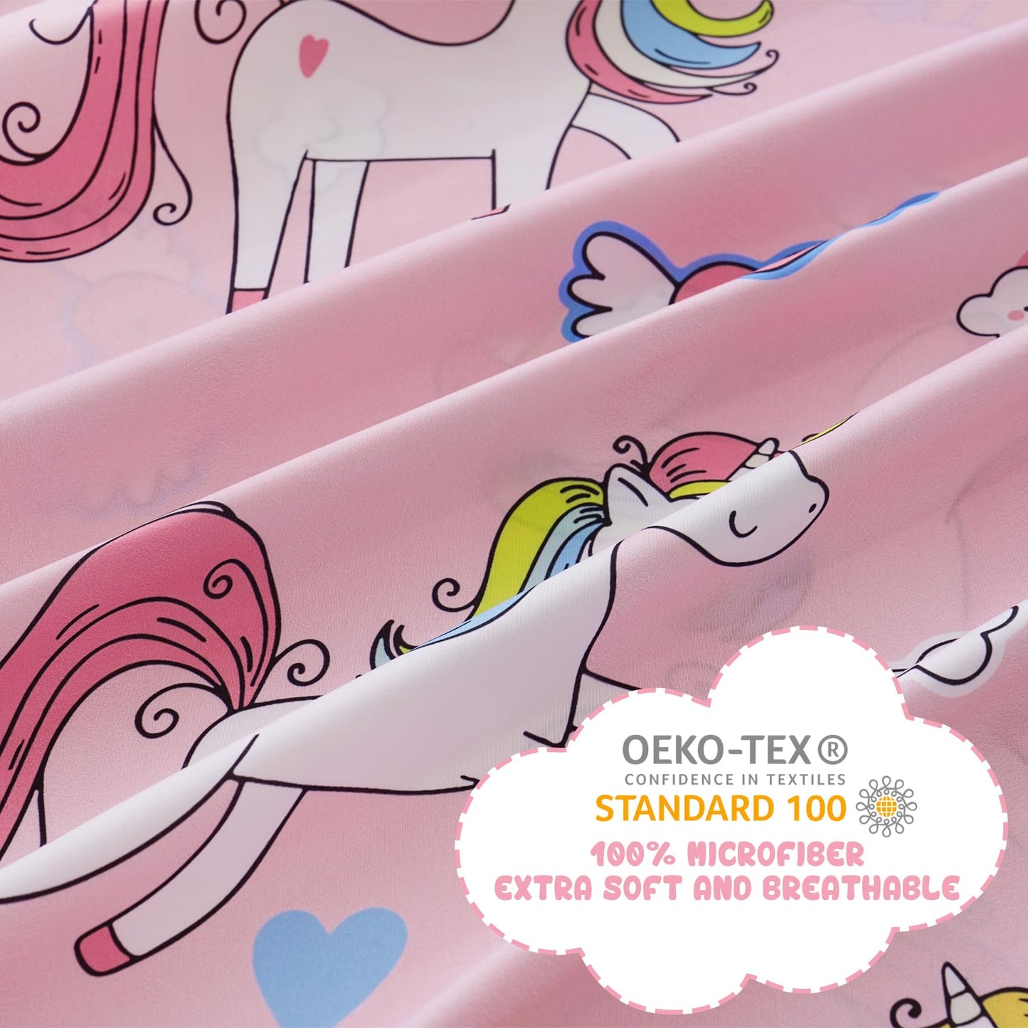 Yibeizi Pink Unicorn Sheet Set for Girls Full, Kids Rainbow Sweet Print Bedsheets Microfiber Deep Pocket Cute Patterned Bed Sheet & Pillowcase Sets 4 Pieces