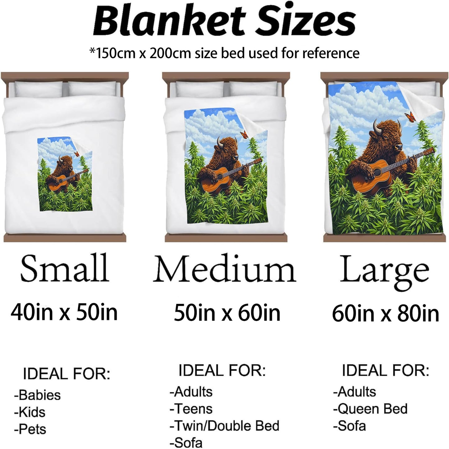 Kibue Music Bison & Guitar Blanket - Soft & Cozy Warm Flannel Throw - Plush Lightweight Blankets for Travel, Sofa, Bedroom, Office - Gifts for Adults Women Kids - for All Seasons 60"×50"