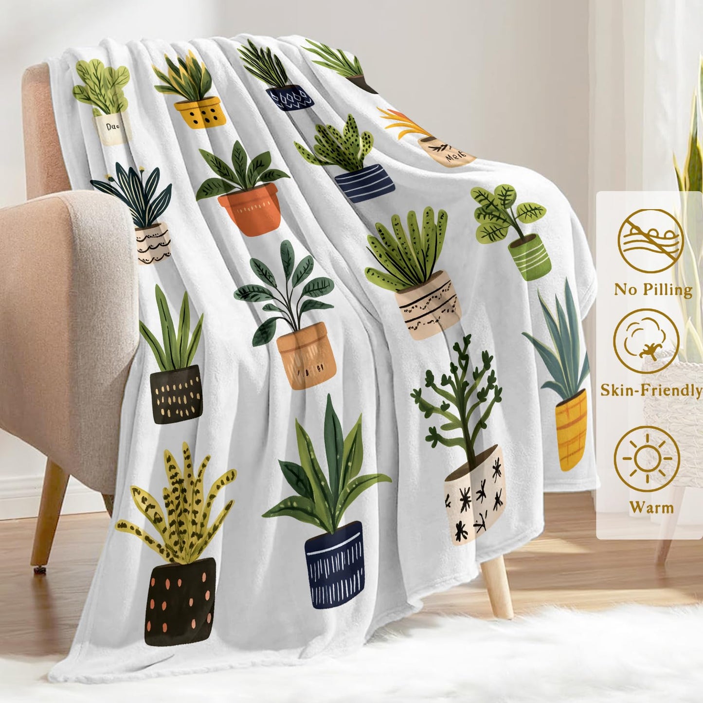ainori Potted Plant Branches Flannel Blanket - Lightweight Soft Cozy Unique Gifts Blankets for Botanical Lovers,Kids,Adult,Women,Modern Minimalist Throw,Home Room Modern Decor 50x60in