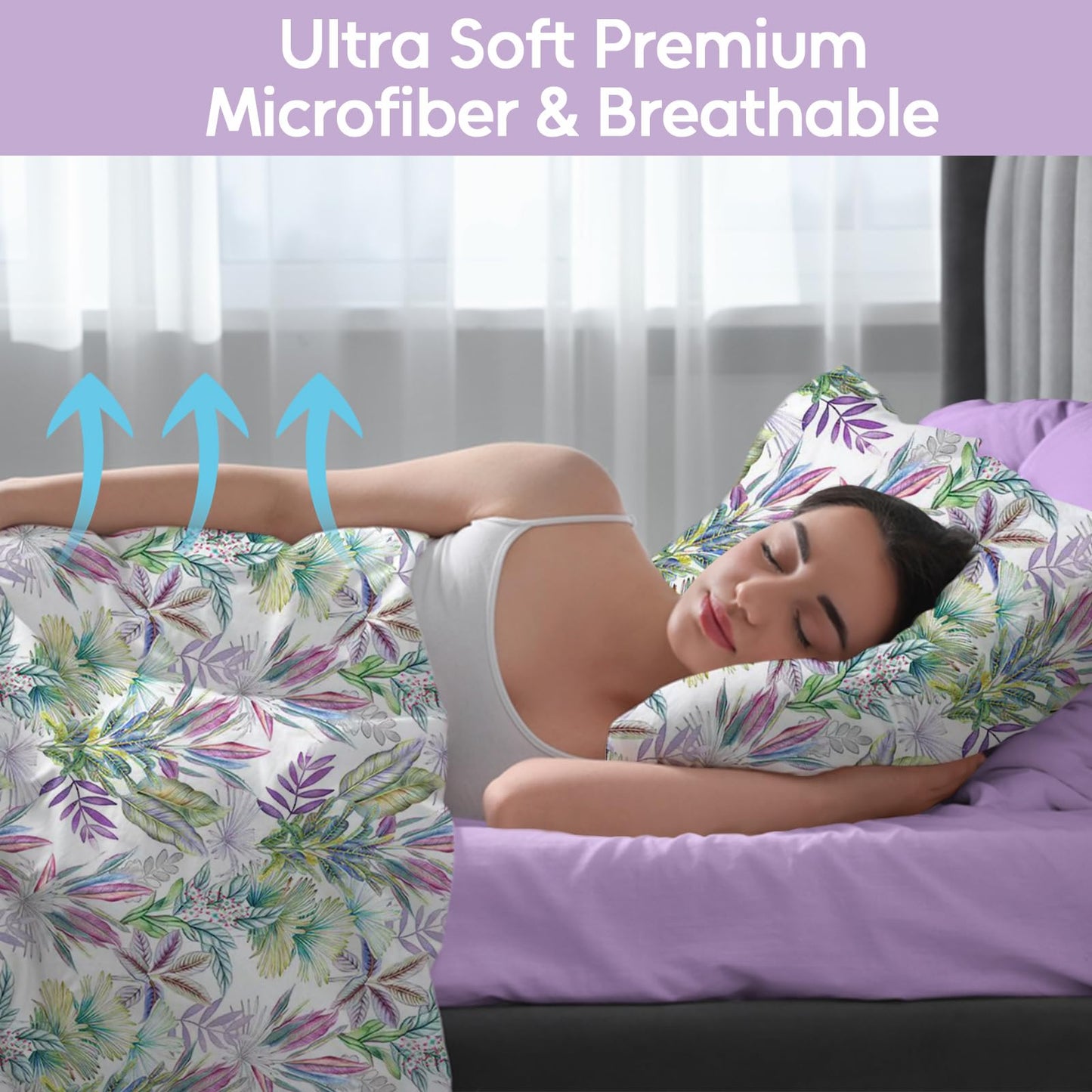 LONAVA Botaincal King Size 6 Pcs Sheet Set, Breathable Microfiber Deep Pocket Lavender Fitted Sheets, Comfy & Breathable Patterned Flat Sheets,4 Gentle Soft Pillowcases, Tropical