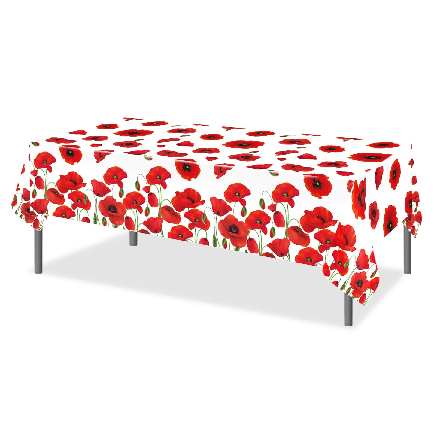 Adirasenotek 3 PCs Red Poppy Flowers Tablecloths Decorative Table Cover Spring Floral Tablecloth Plastic Tablecloths for Holiday Table Birthday Wedding Picnic Party Supplies,87x54In
