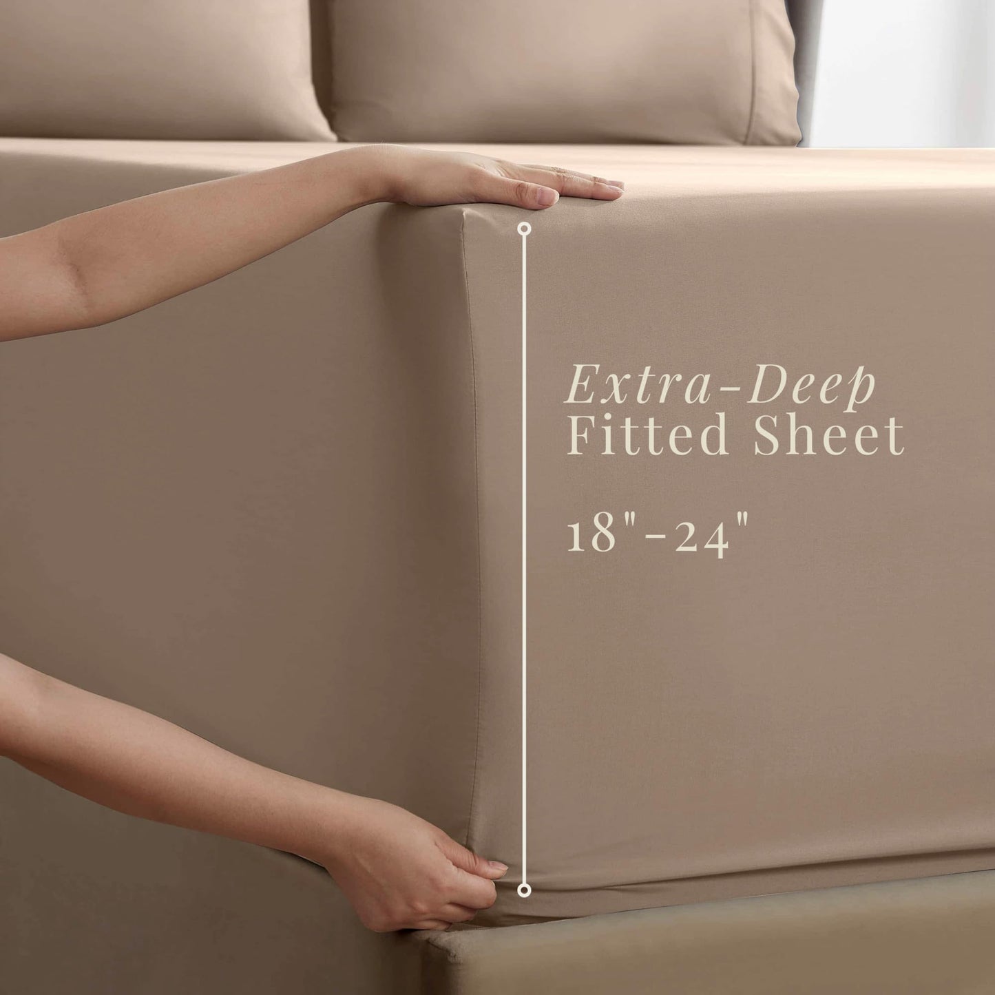 Hearth & Harbor Extra Deep Pocket Queen Sheets Sets - Fits Mattress 18-24 Inches Deep - Extra Deep Pocket Sheets - 6 Piece Queen Size - Taupe