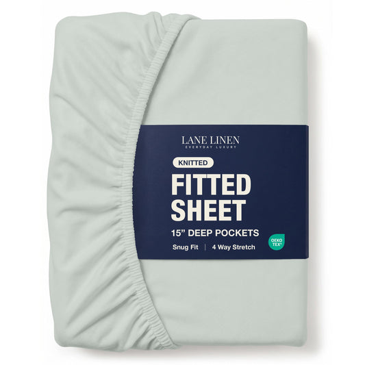 Fitted Full Sheet Only - Jersey Knit, 4 Way Strong Elastic Hem - Deep Pocket Cover, Designed for Mattresses Upto 15" Thick – Supports a Restful Sleep - Ultra Soft, Machine Washable & Durable - Mineral