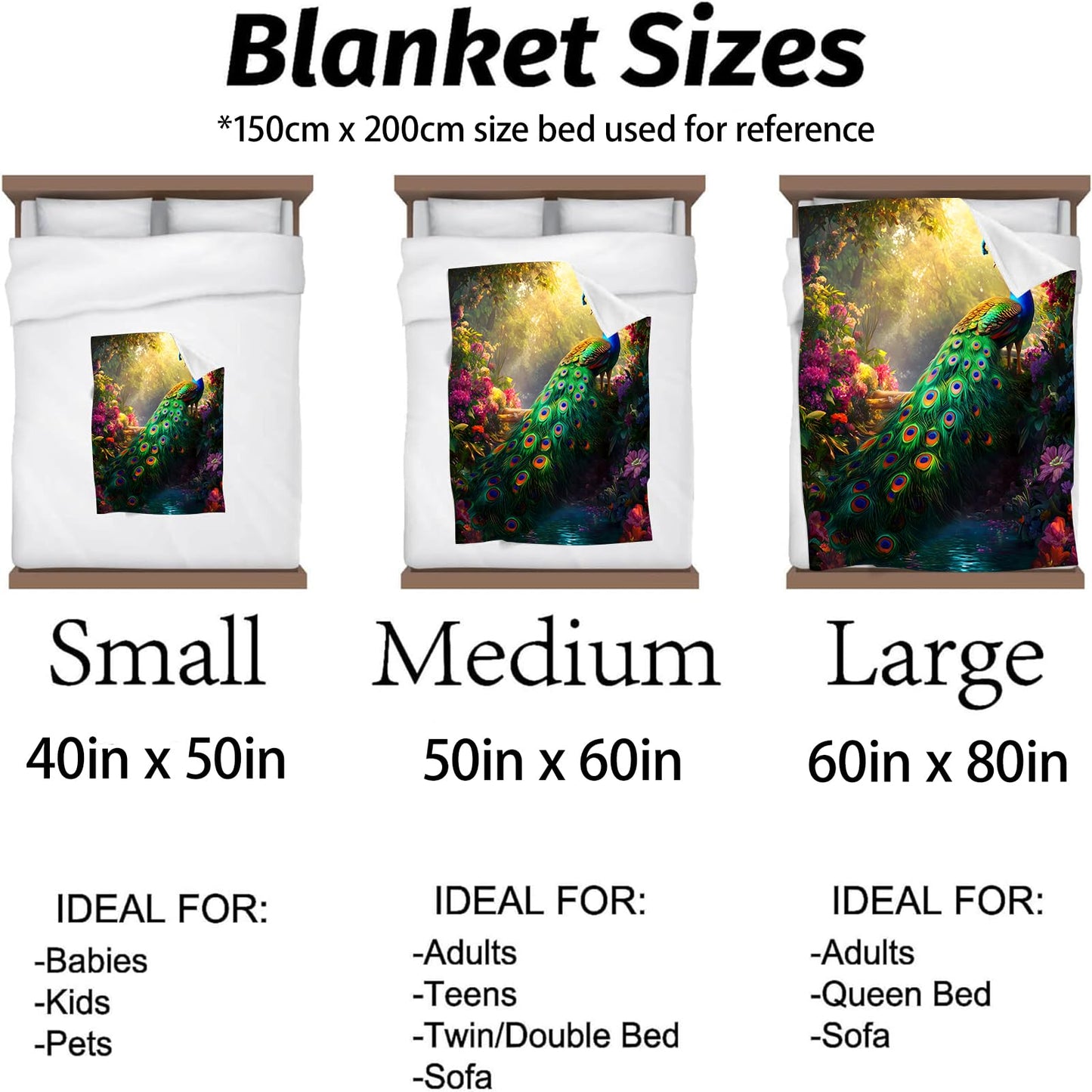 Kibue Beautiful Peacock Blanket Warm & Cozy Flannel Throw Blanket - Soft Plush Lightweight Blankets for Travel, Sofa, Bedroom, Office, Home Decor for Adults Kids Women 60"×50"