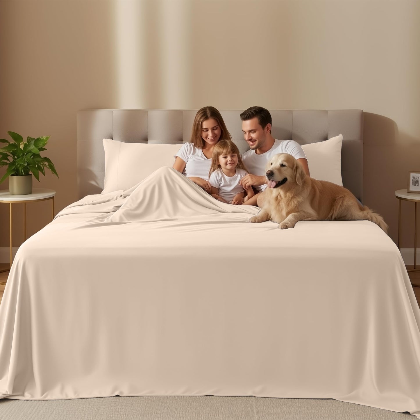 Utopia Bedding Queen Size Sheet Set – 4 Piece Bed Sheets, Soft and Breathable Microfiber, Includes 1 Fitted Sheet, 1 Flat Sheet and 2 Pillowcases – Oeko Tex (Beige)