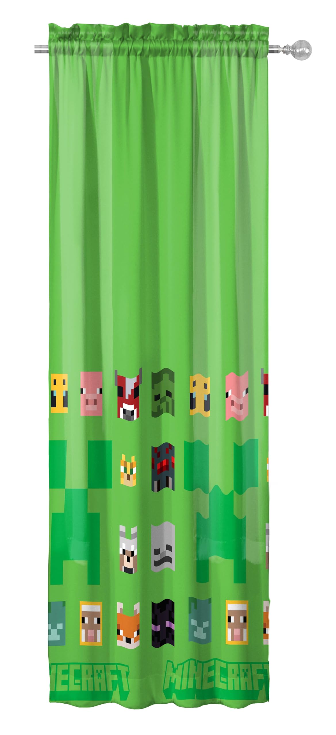 Sunny Side Up Window Curtains for Kids Bedroom 4-Piece Drape Set with 2 Tiebacks, Green - Minecraft, 42" W x 63" L (Pack of 2)