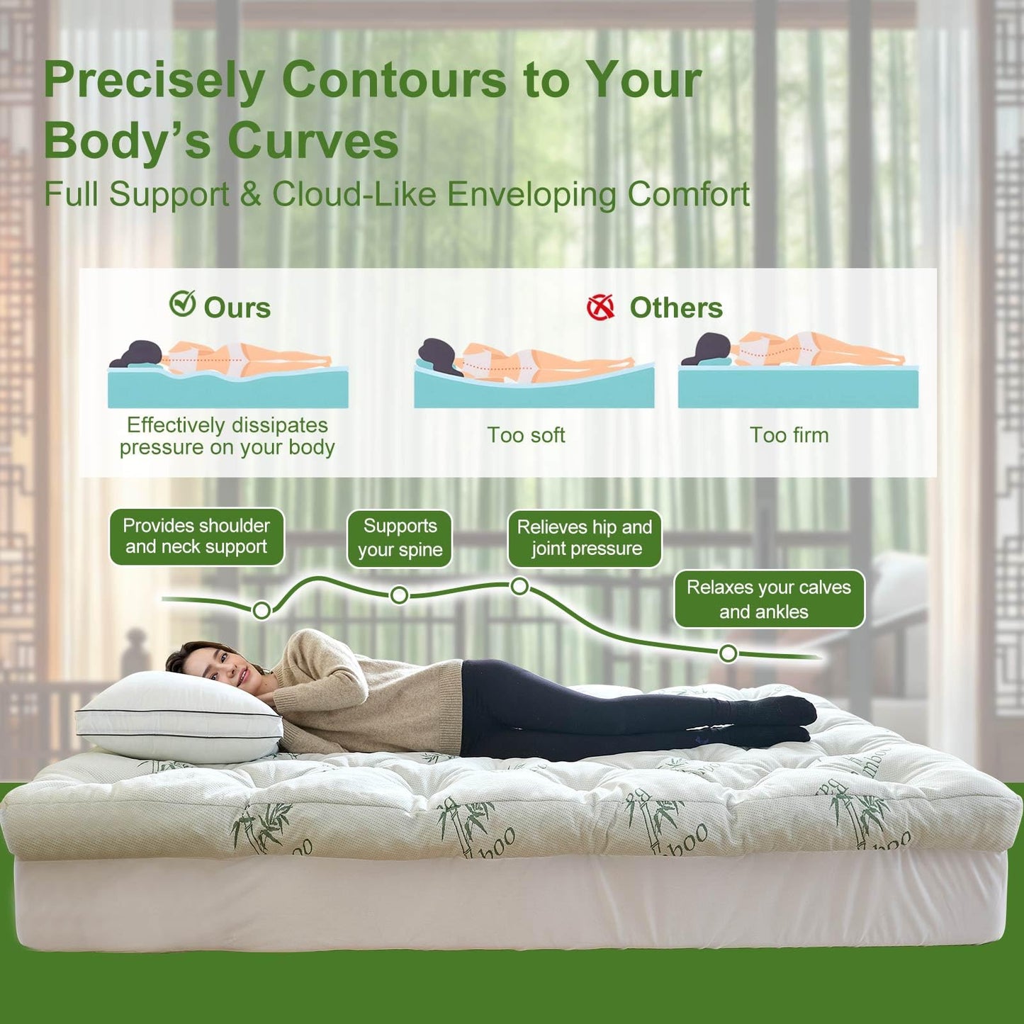 Whatsbedding Memory Foam Mattress Topper King Size, 5 Inches Slow Rebound Memory Foam Topper with Cooling Viscose Made from Bamboo Cover, Deep Pocket Designed Mattress Topper